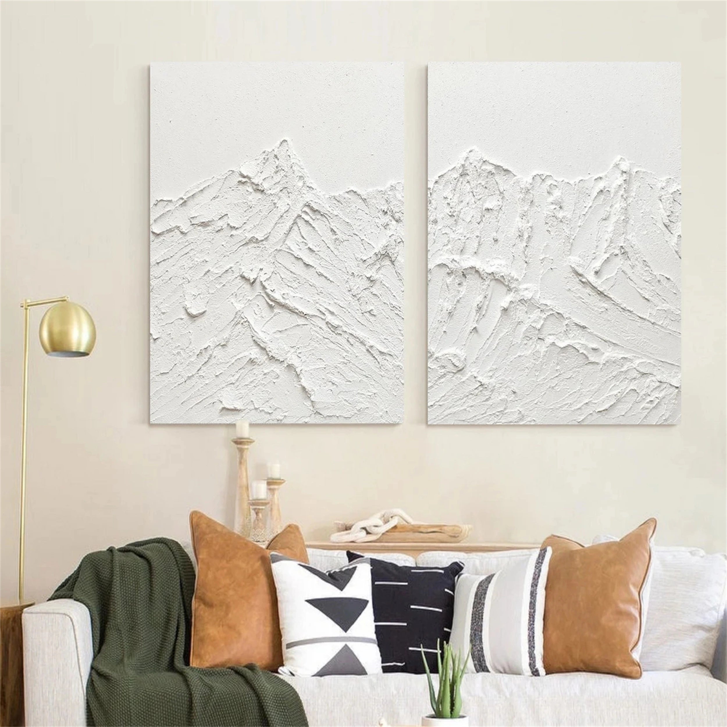 White Textured Minimalist Wall Art Set of 2 #WT081