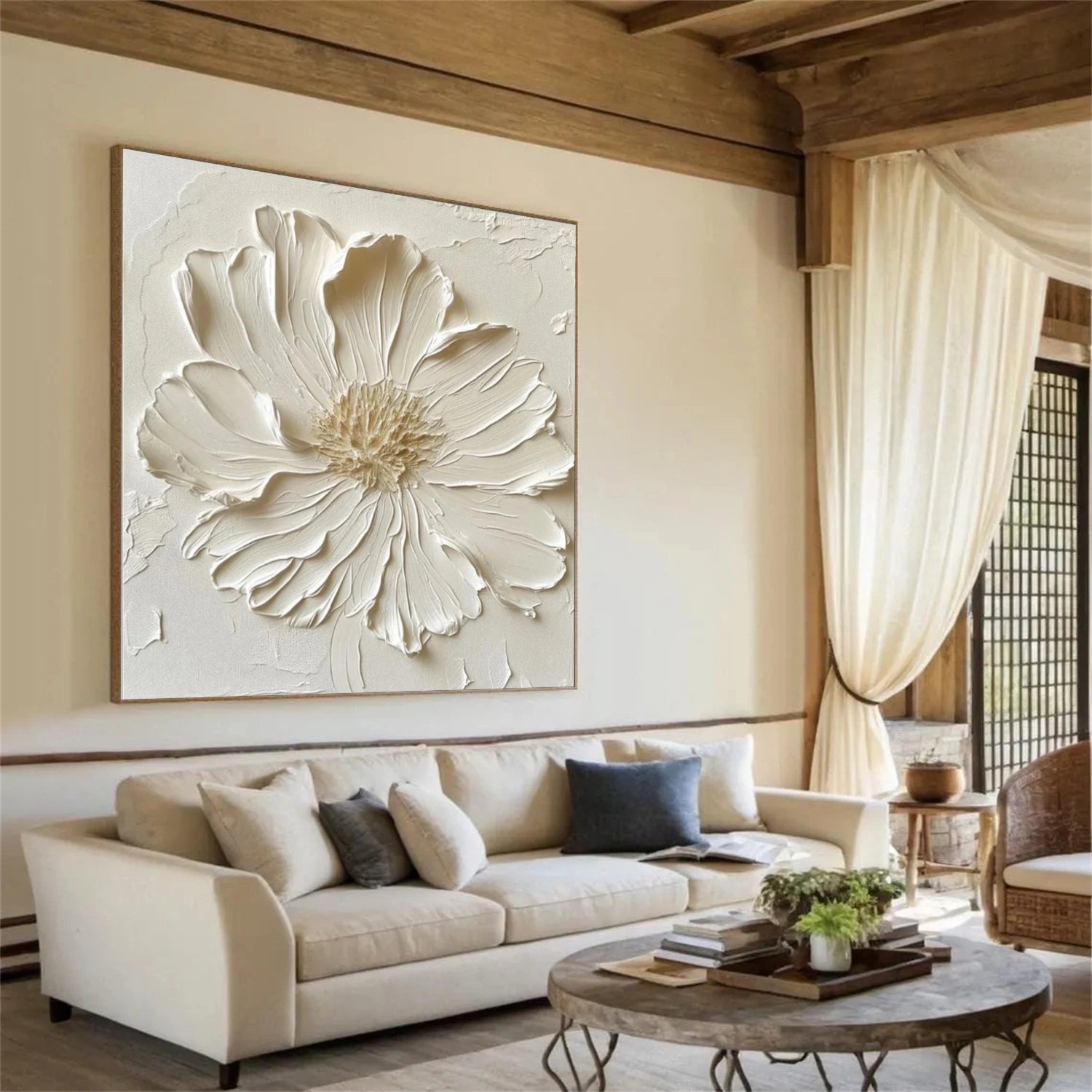 White Tree And Flower Abstract Textured Wall Art #TF146