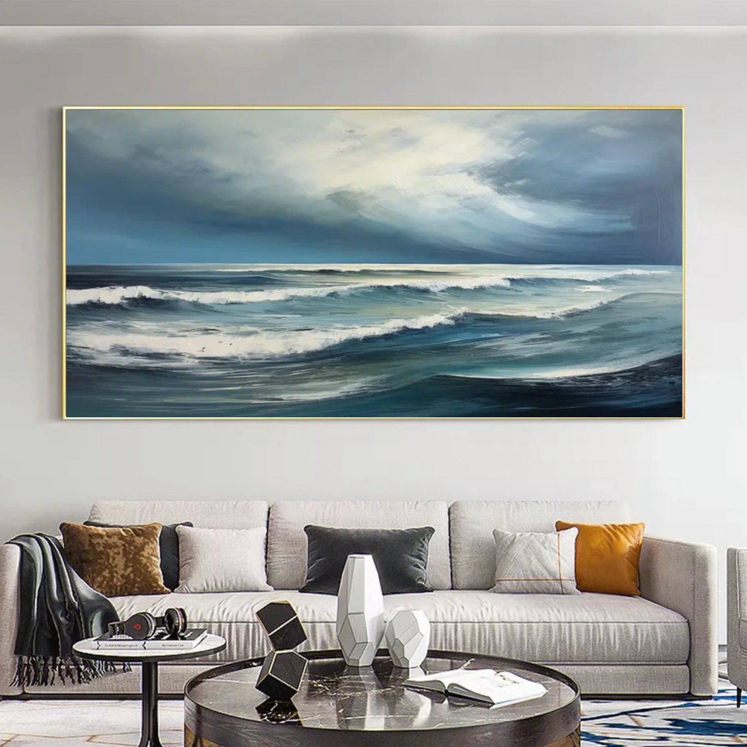 Sky And Ocean Abstract Textured Wall Art #SO349