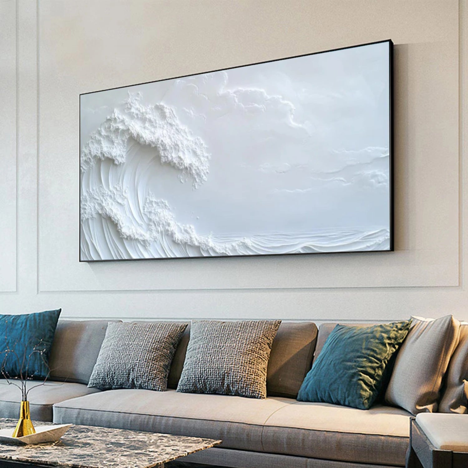 White Sky And Ocean Abstract Textured Wall Art #SO338