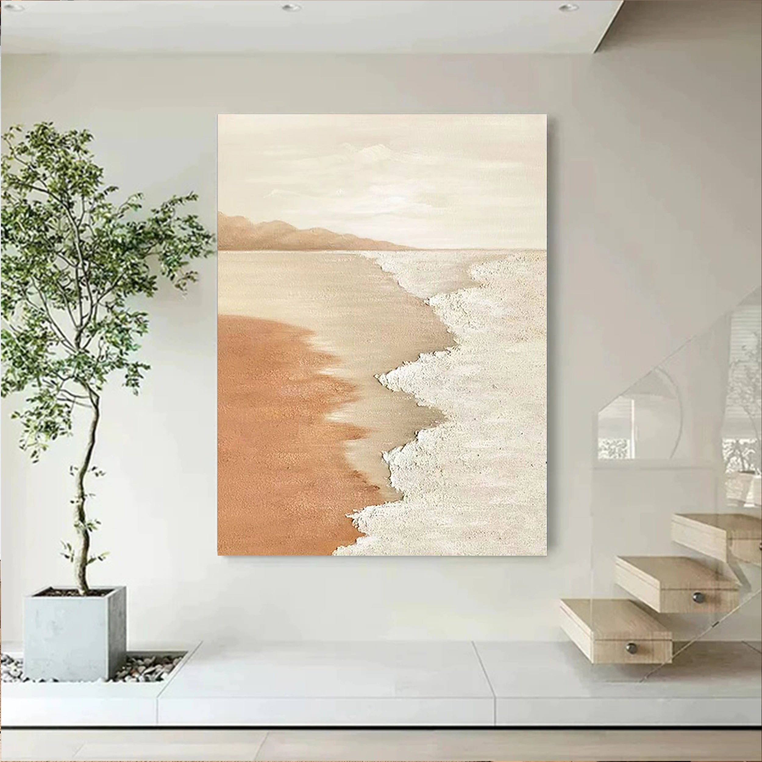 Beige & Brown Textured Minimalist Wall Art #BM019