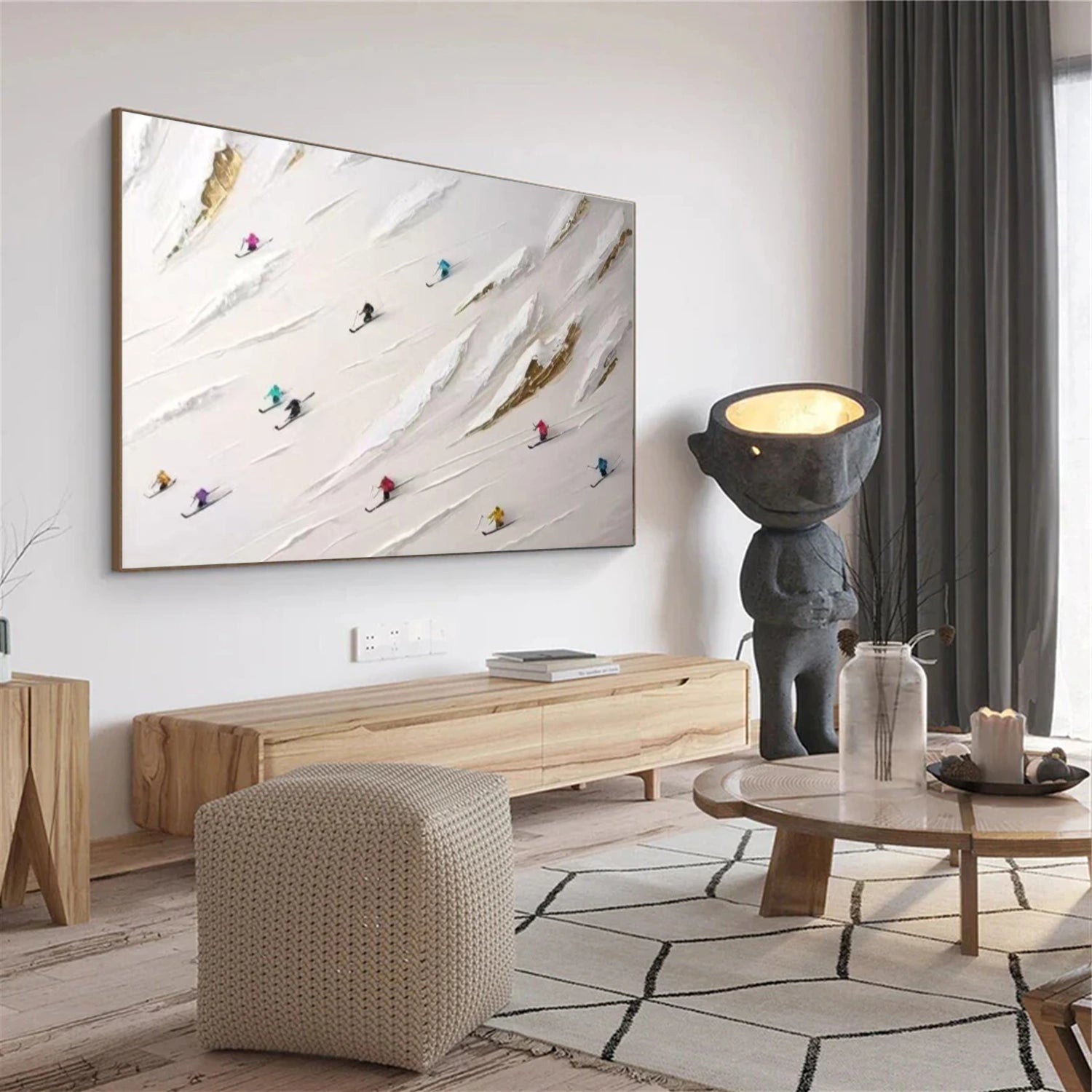 Skiing Sport Textured Wall Art #BA016