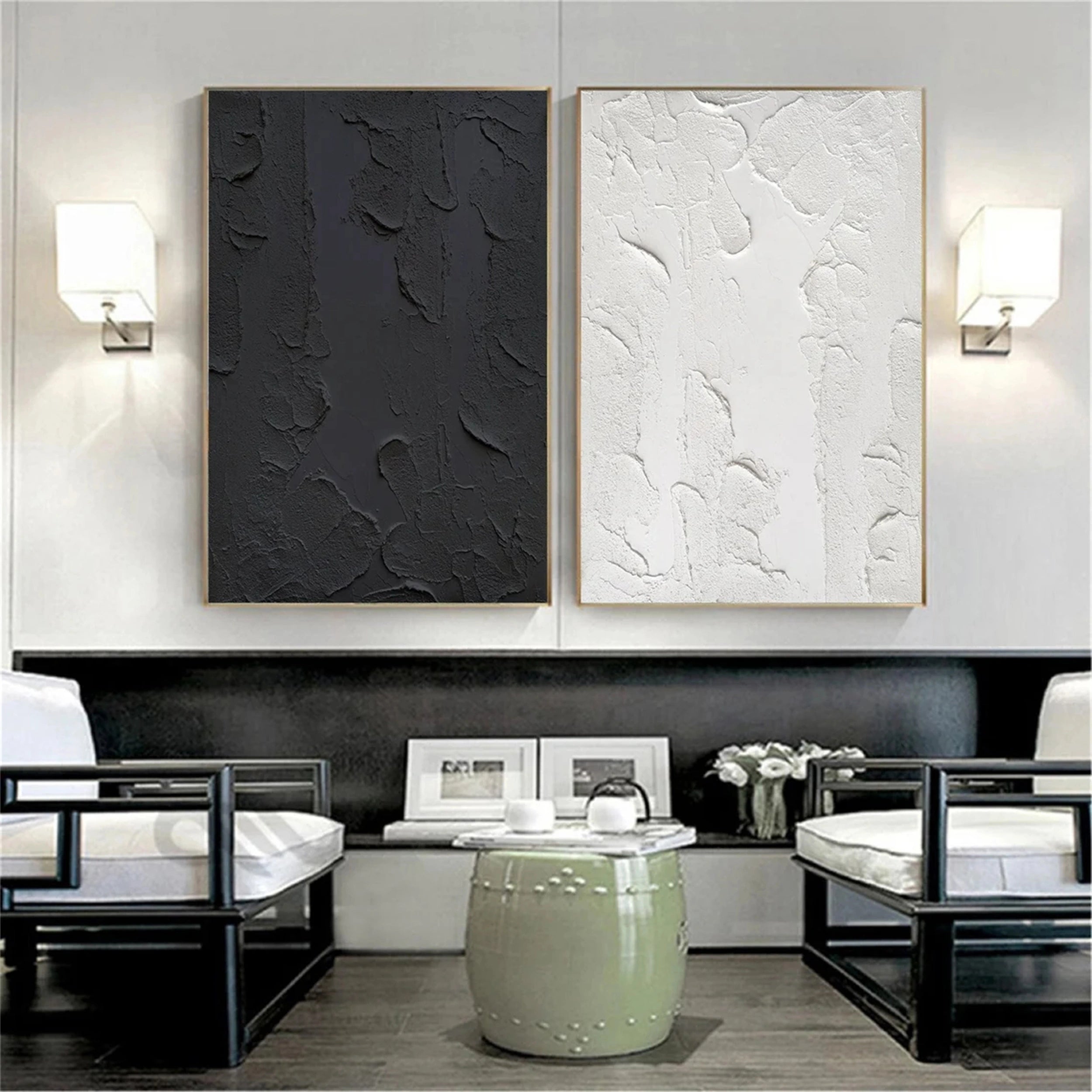 Black Textured Minimalist Wall Art Set of 2 #BT050