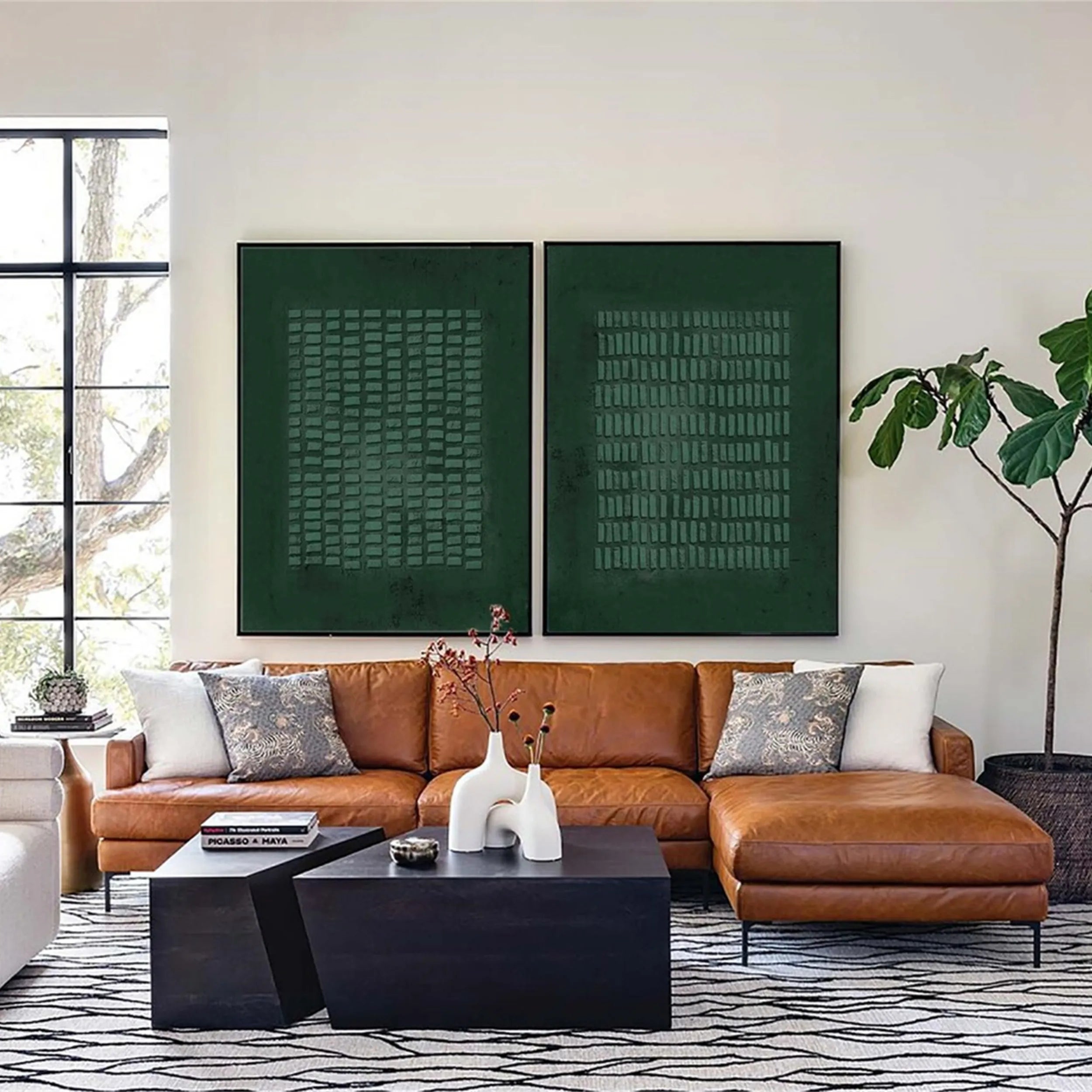 Green Textured Minimalist Wall Art Set of 2 #GT012