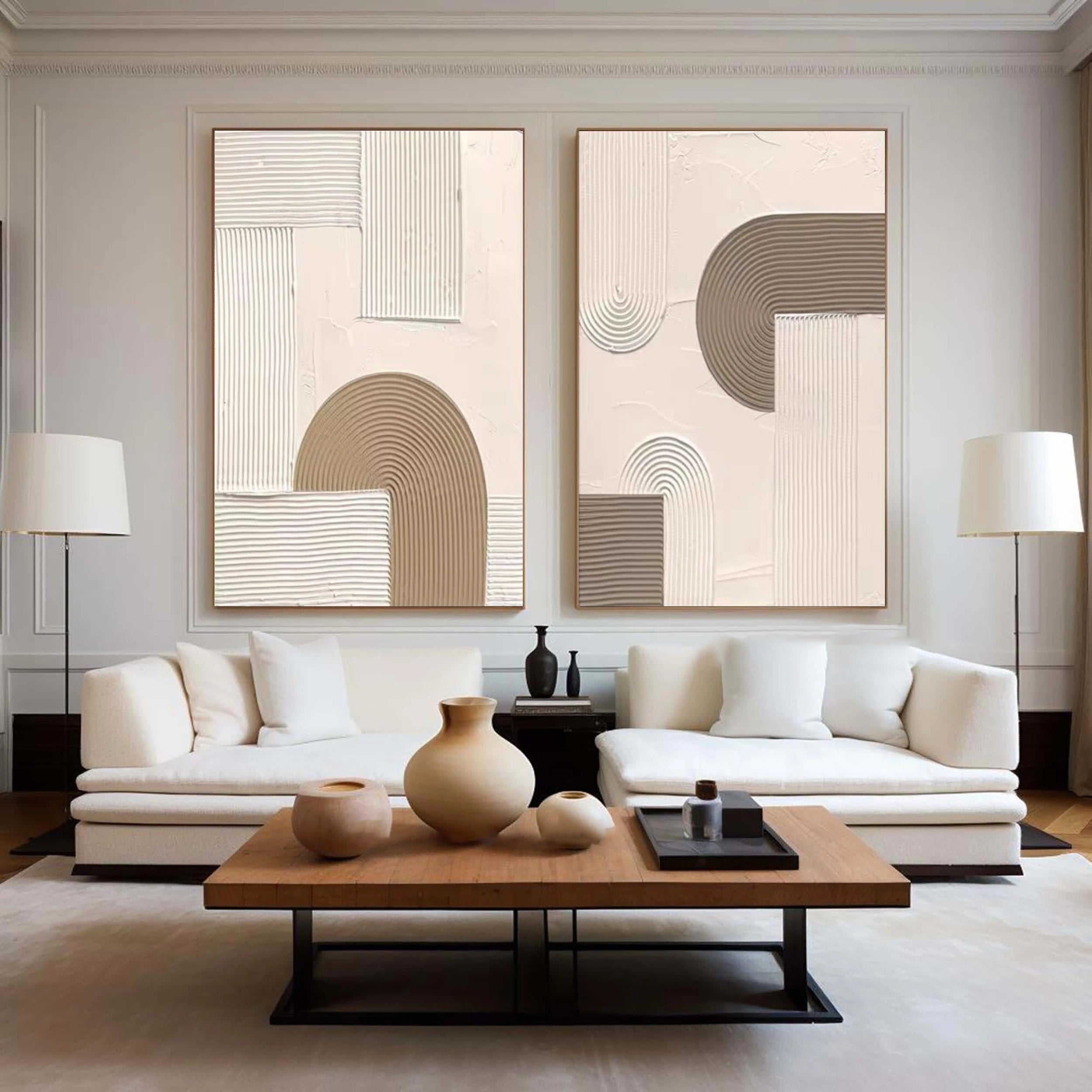 Beige & Brown Textured Minimalist Wall Art Set of 2 #BM021