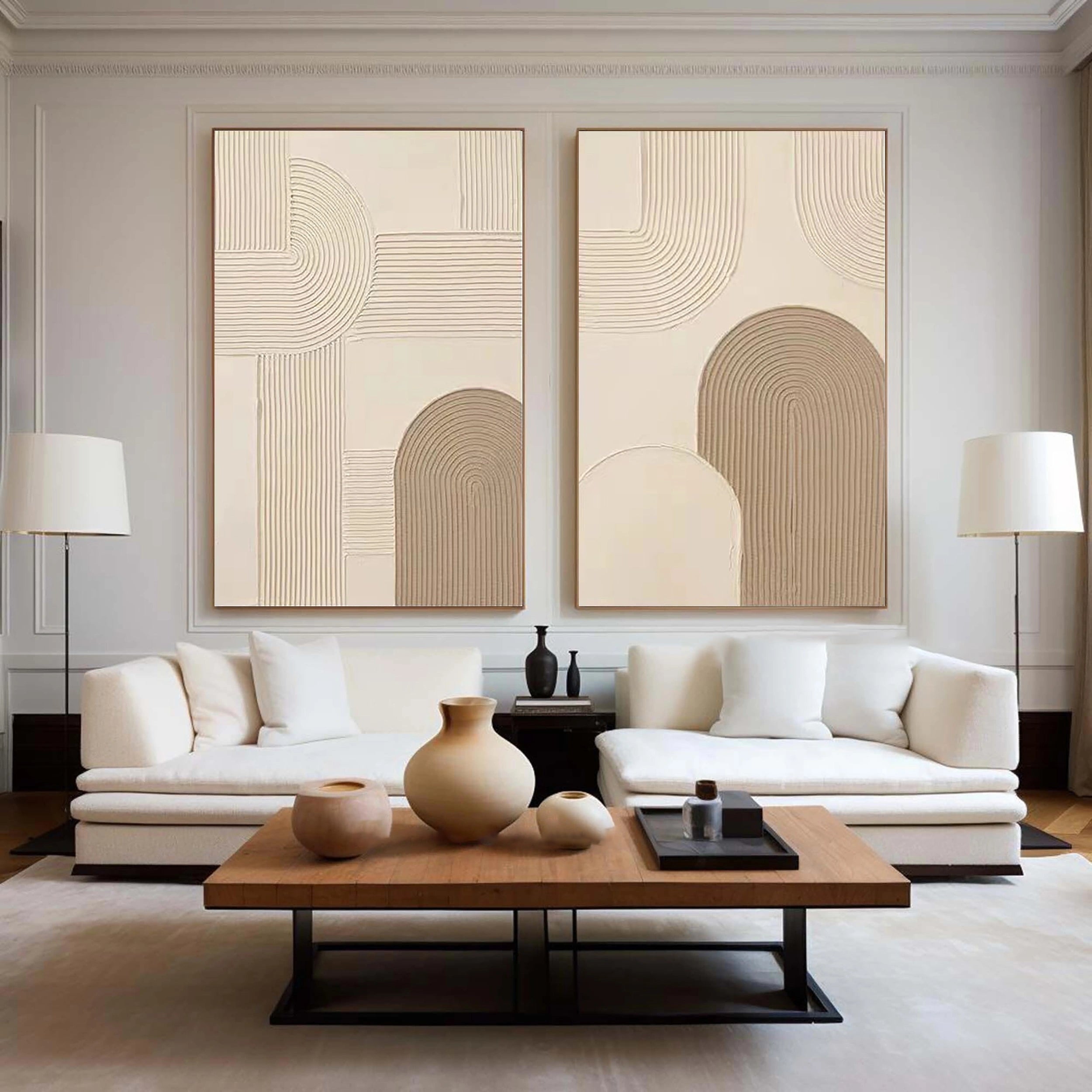 Beige & Brown Textured Minimalist Wall Art Set of 2 #BM020