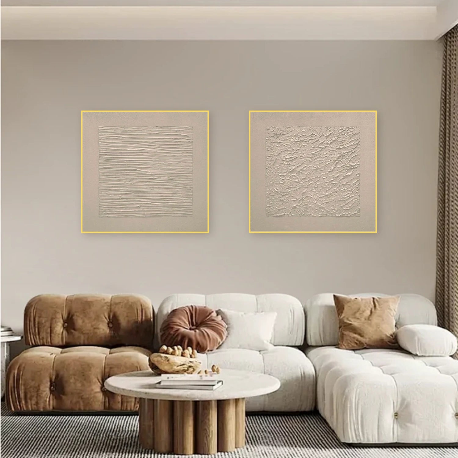 Beige Wabi Sabi Abstract Textured Canvas Art Set of 2 #WA195