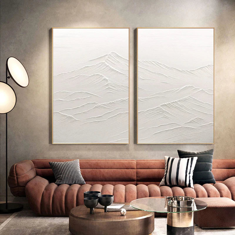 White Textured Minimalist Wall Art Set of 2 #WT003