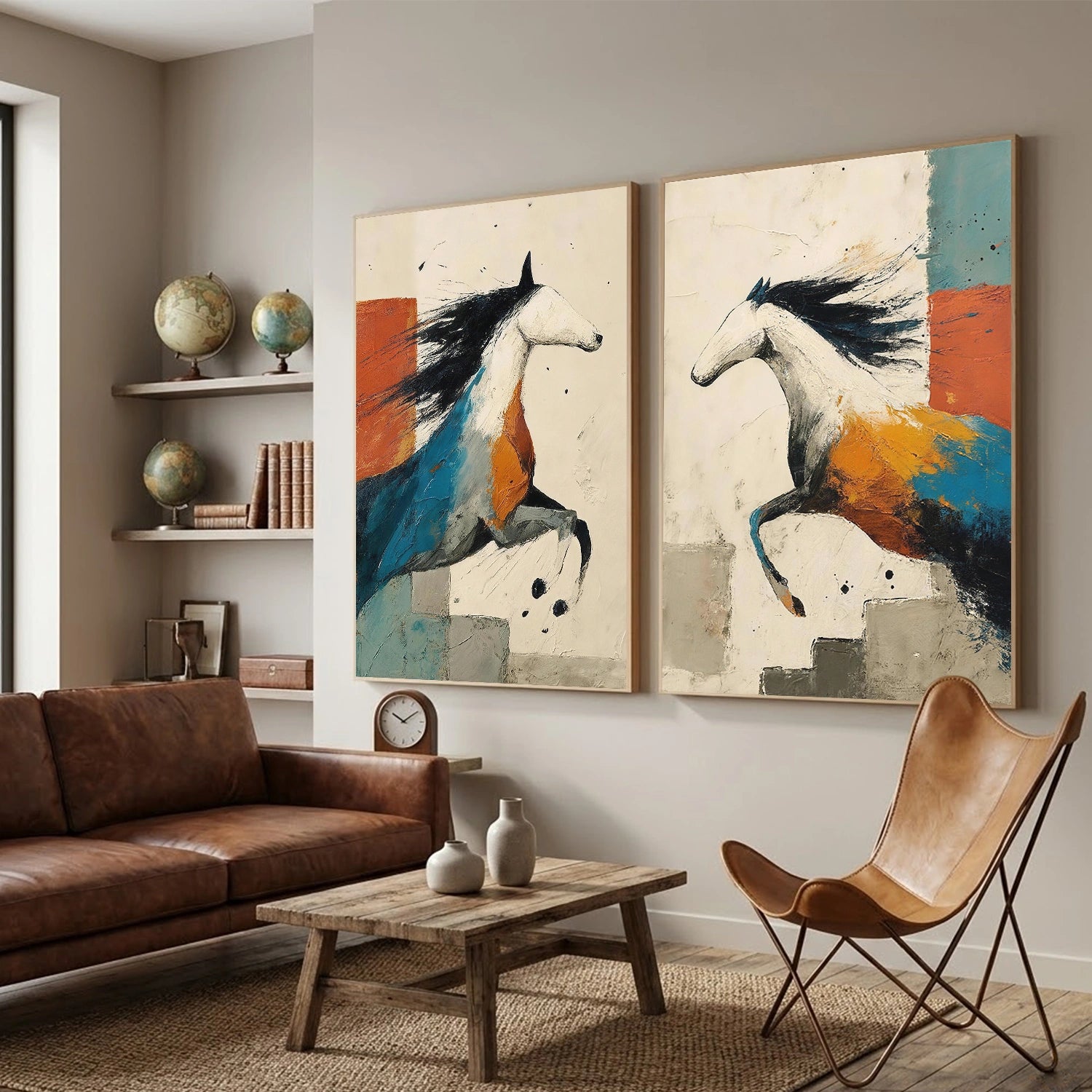 Abstract Animal Art Horse Wall Art Set of 2 #AT090