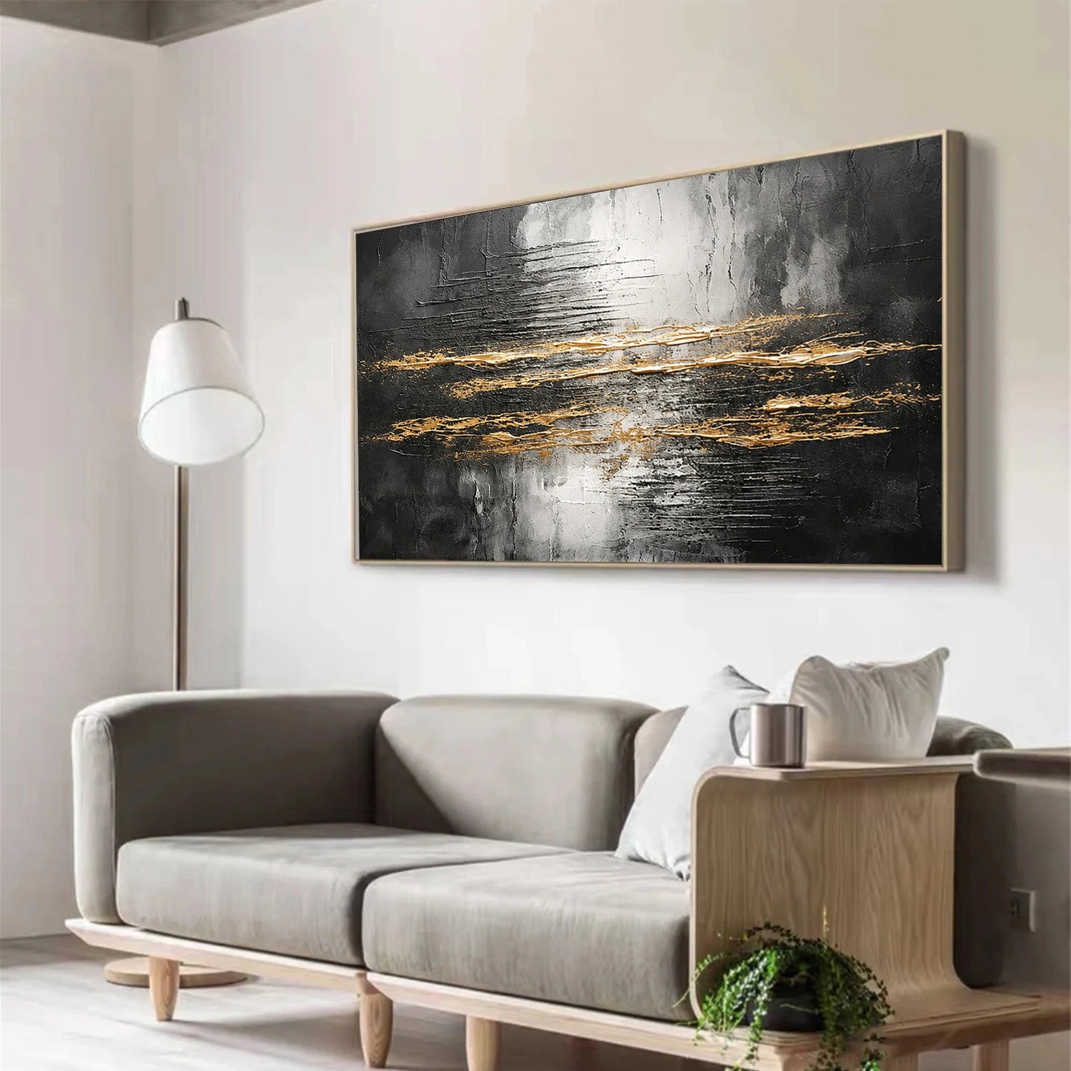 Black and Gold Abstract Textured Wall Art #AW241