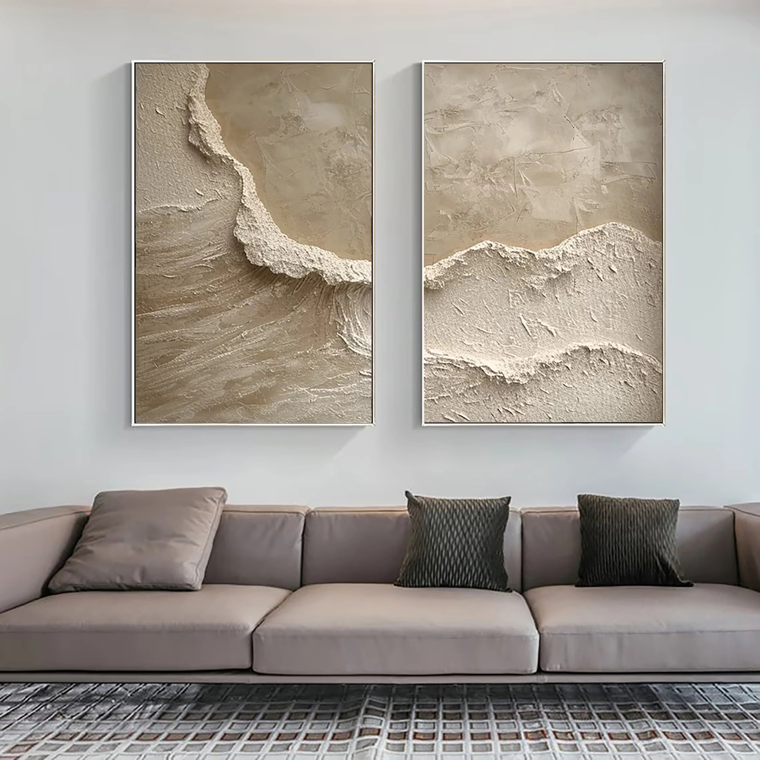 Beige & Brown Textured Minimalist Wall Art Set of 2 #BM028