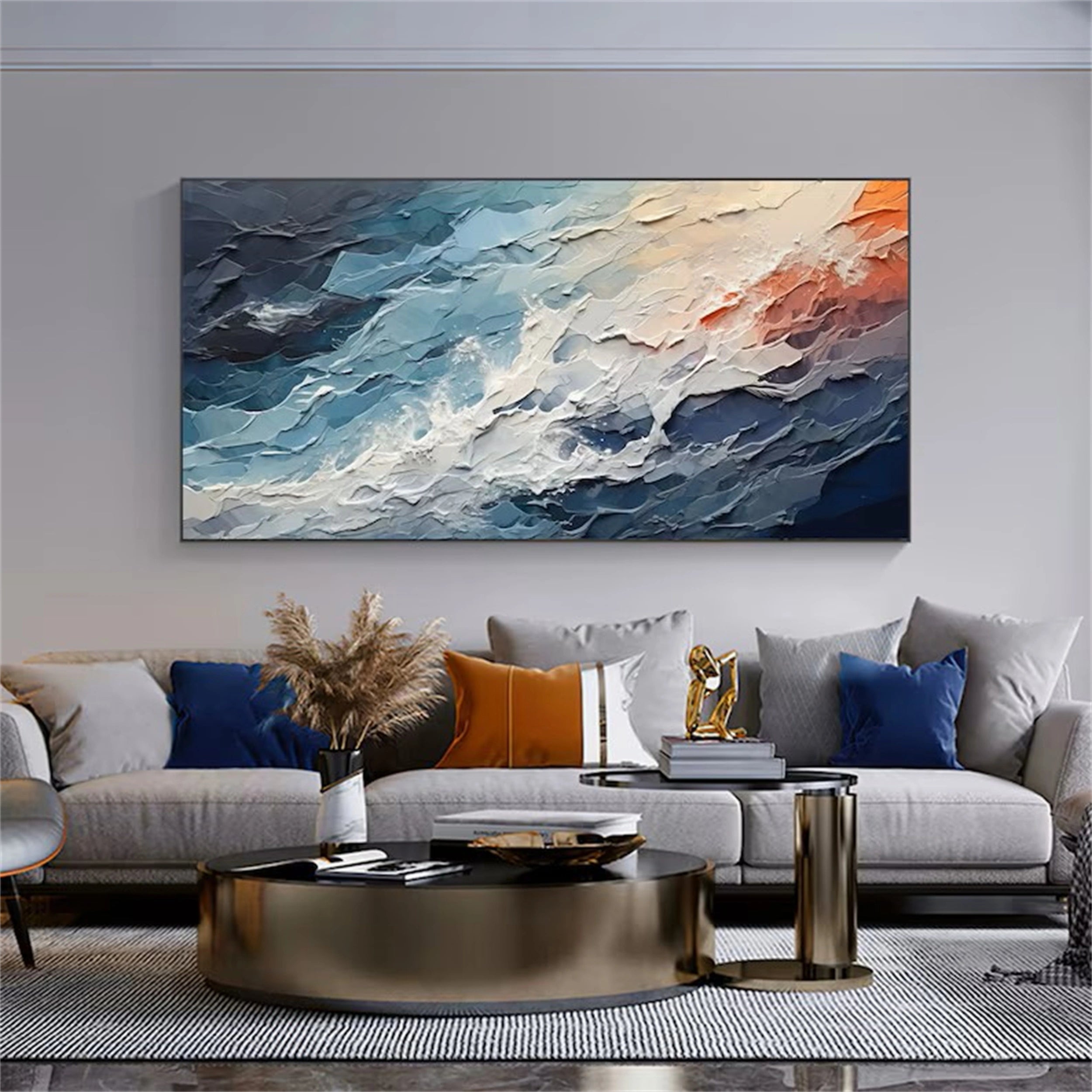 Blue Textured Minimalist Wall Art #BL010