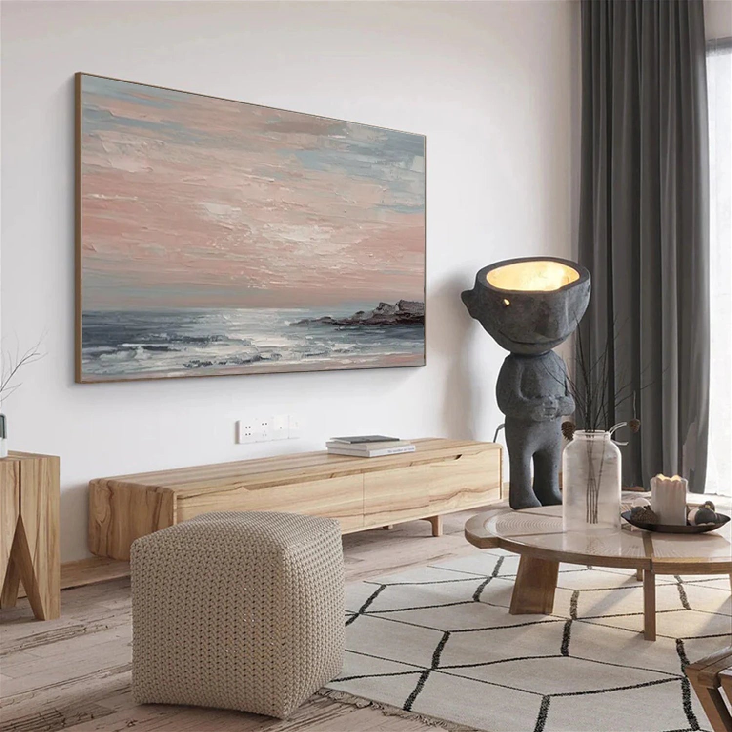 Sky And Ocean Abstract Textured Wall Art #SO386