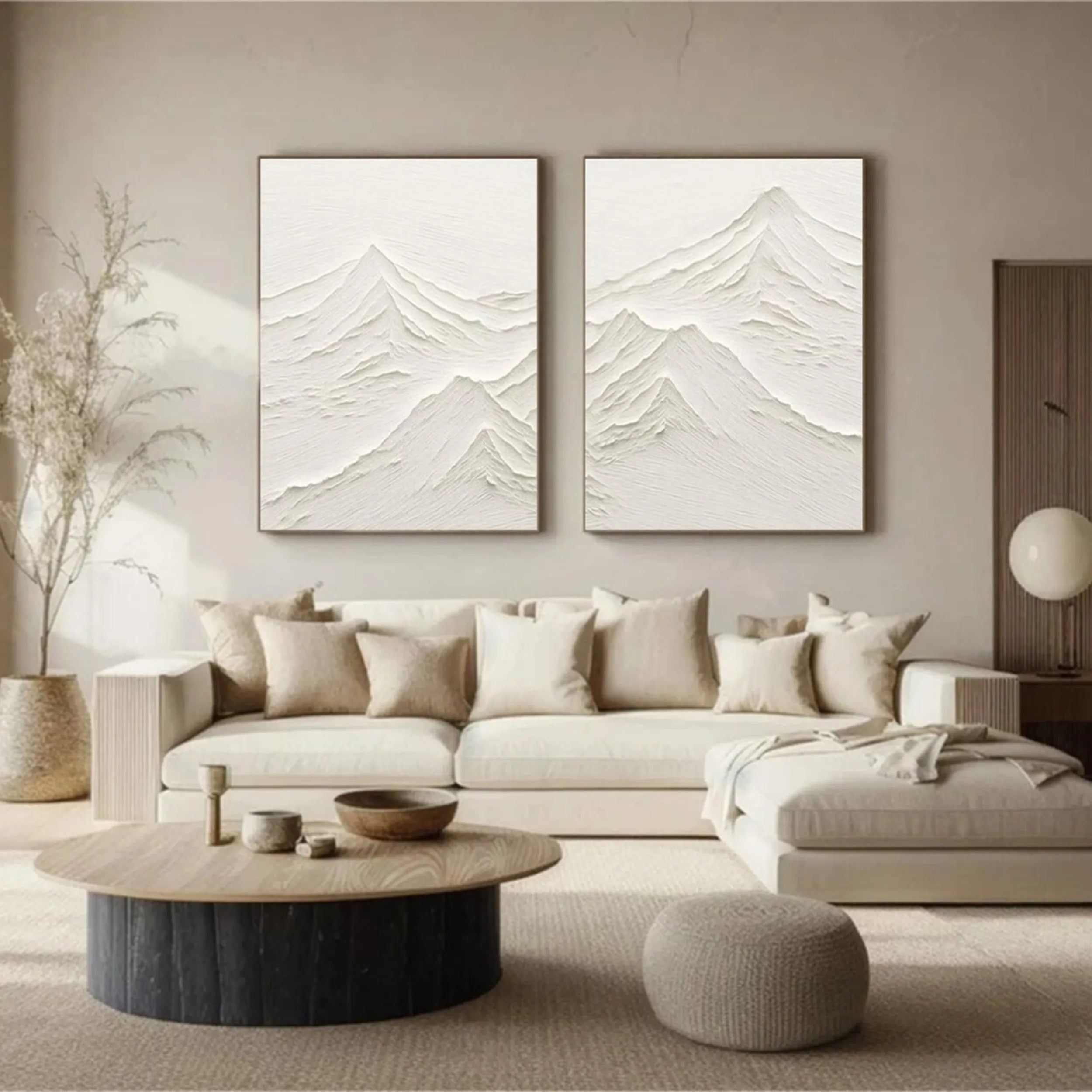 White Textured Minimalist Wall Art Set of 2 #WT145