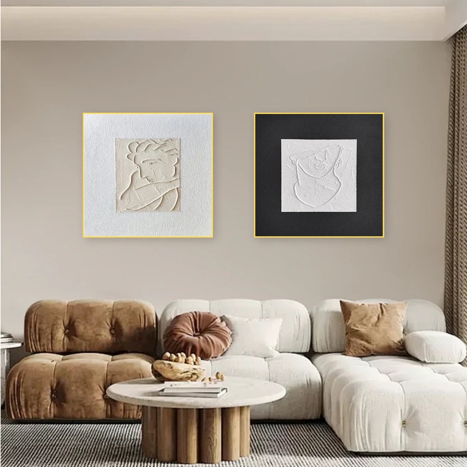 Black and White Minimalist Textured Canvas Art Set of 2 #BT074