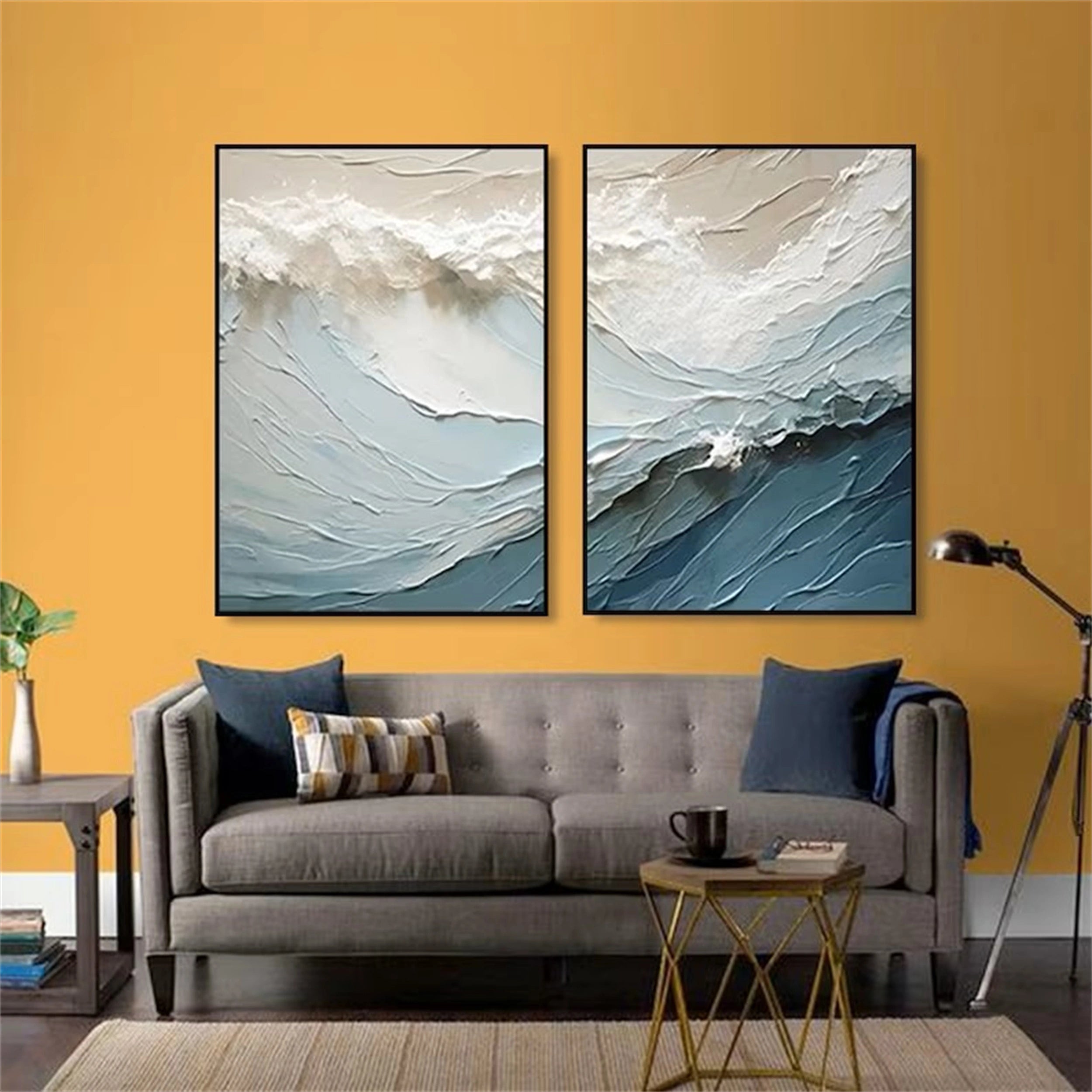 Blue Textured Minimalist Wall Art Set of 2 #BL002
