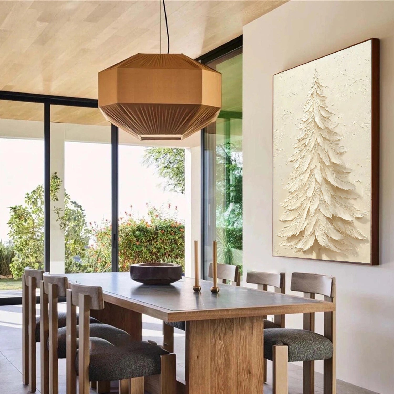 Beige Tree And Flower Abstract Textured Wall Art #TF176