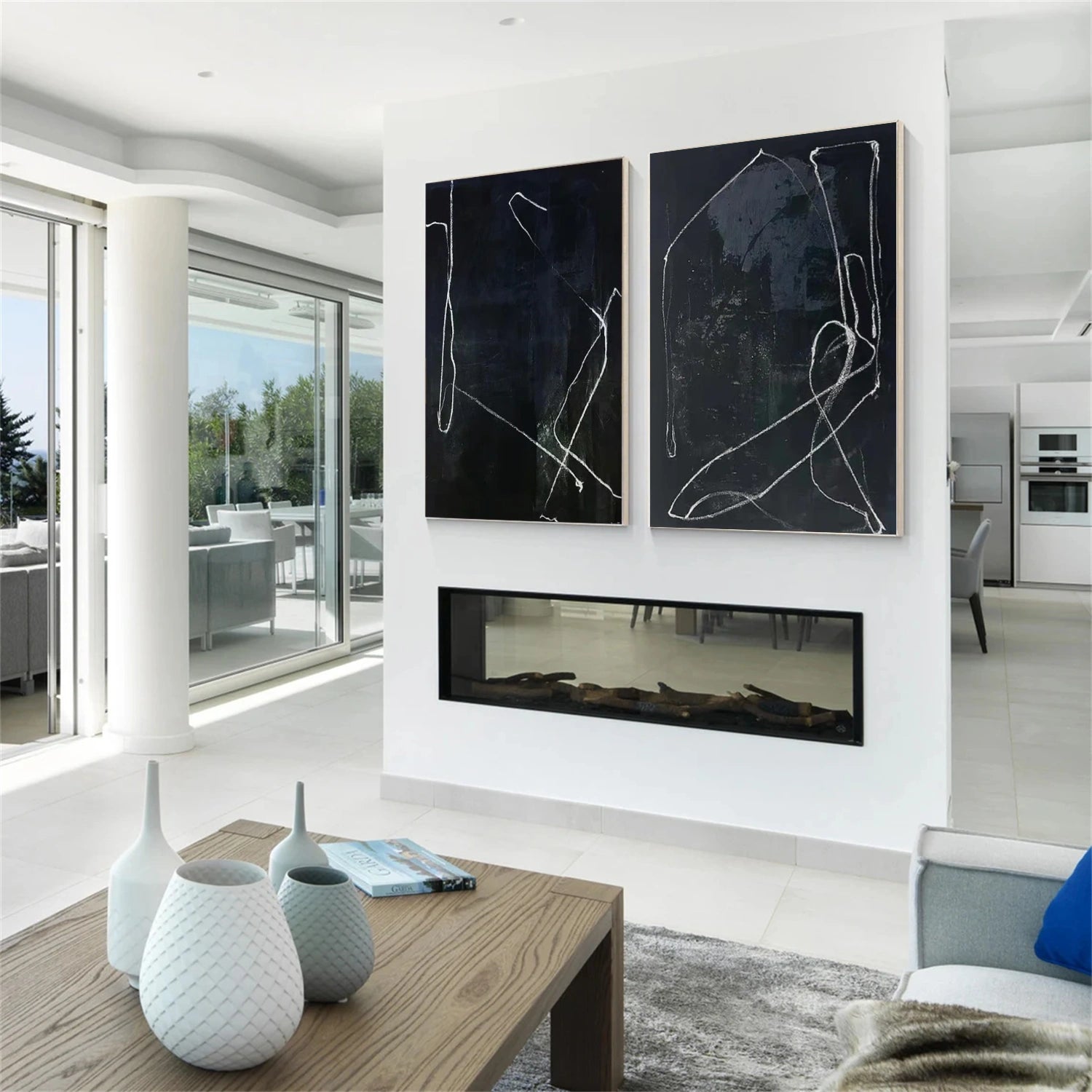 Black Wabi Sabi Abstract Canvas Art Set of 2 #WA238