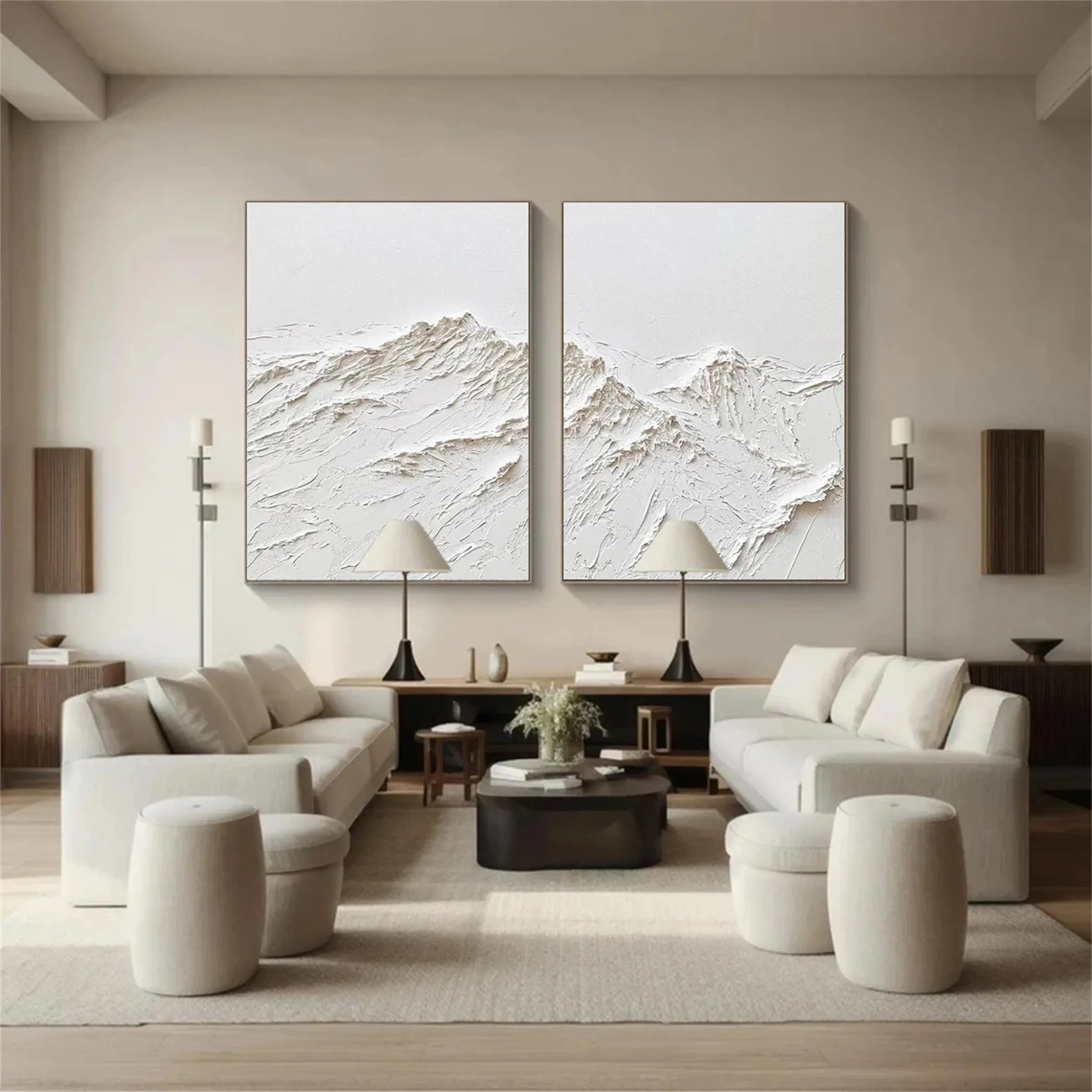 White Textured Minimalist Wall Art Set of 2 #WT144