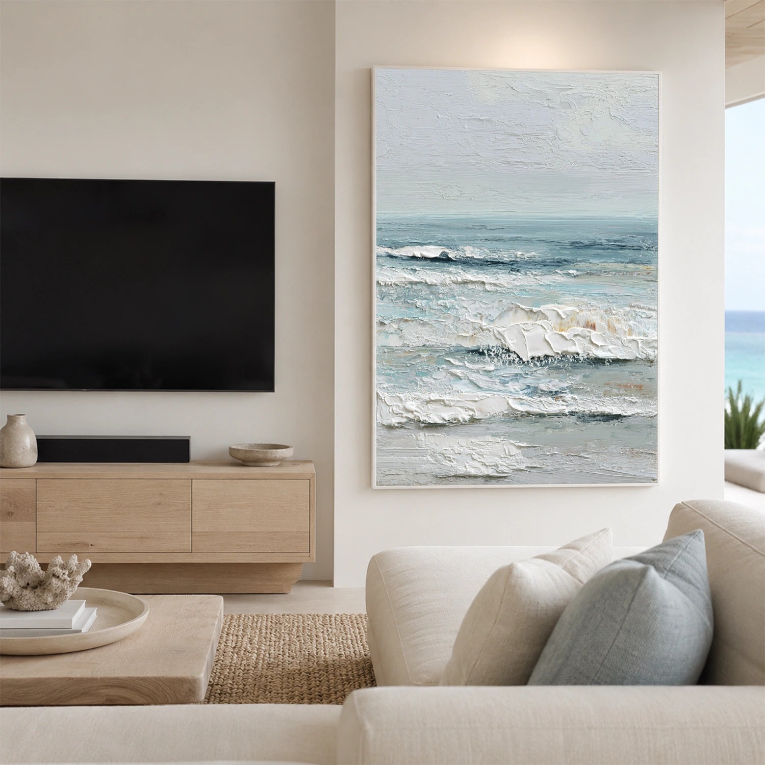 Sky And Ocean Abstract Textured Wall Art #SO443
