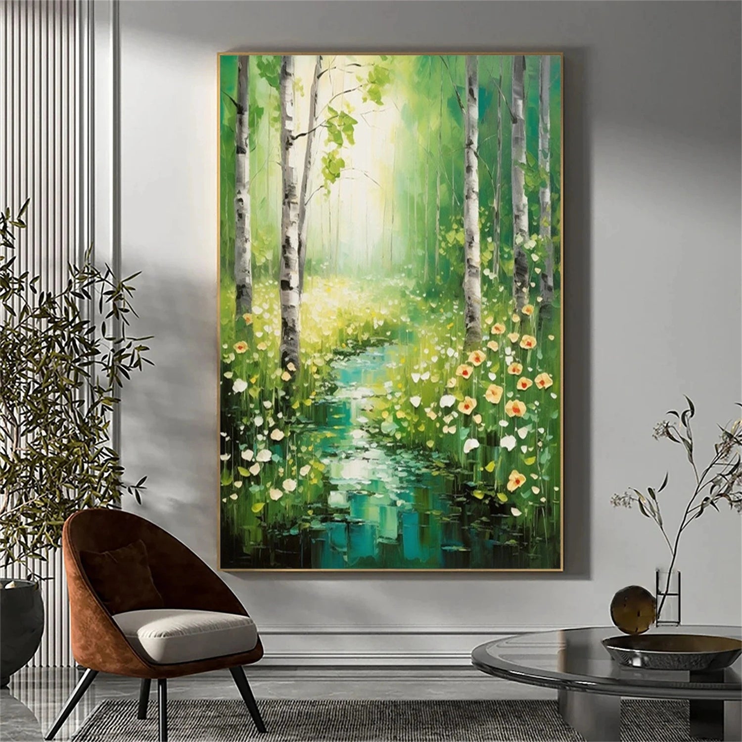 Green Tree And Flower Painting #TF081