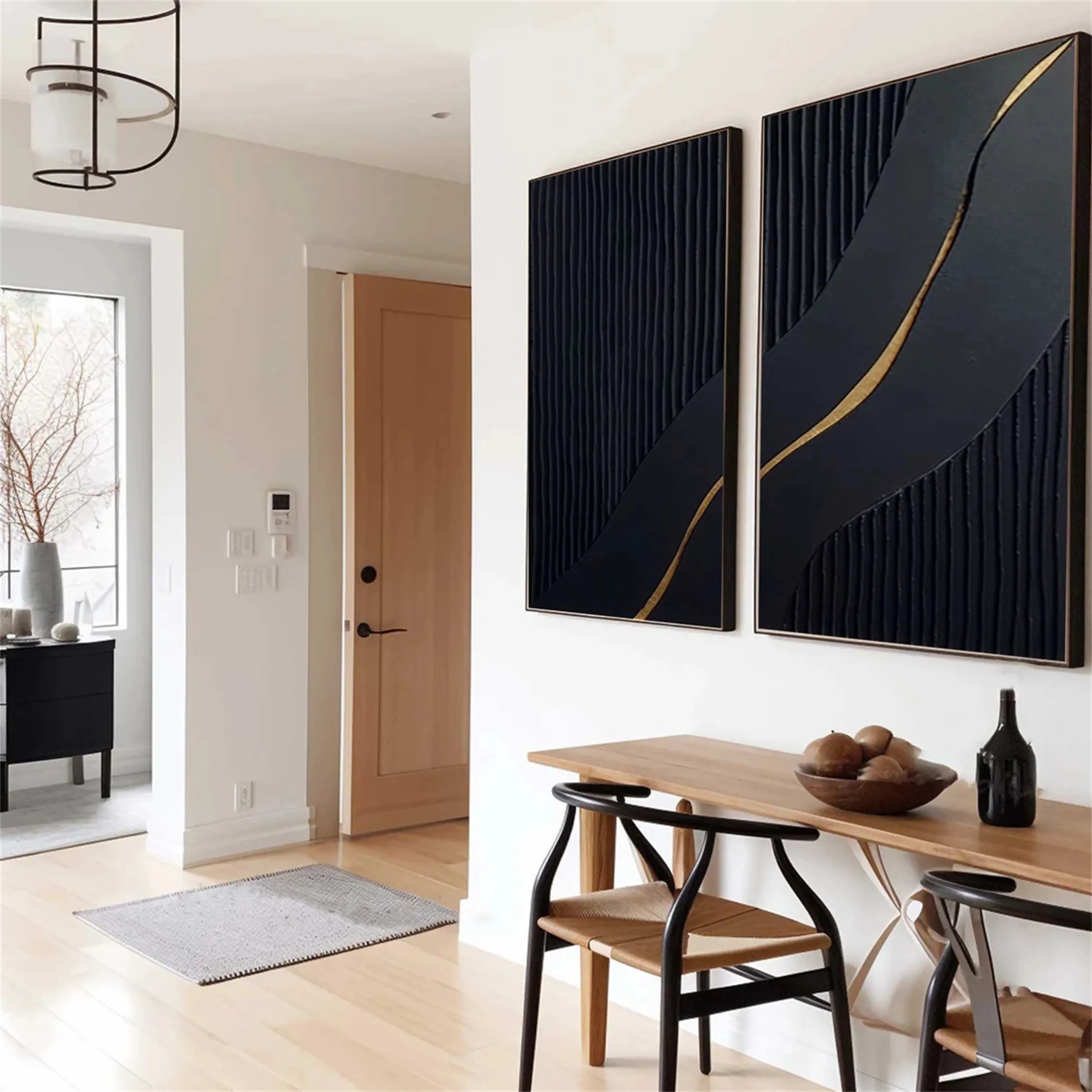 Black Textured Minimalist Wall Art Set of 2 #BT053