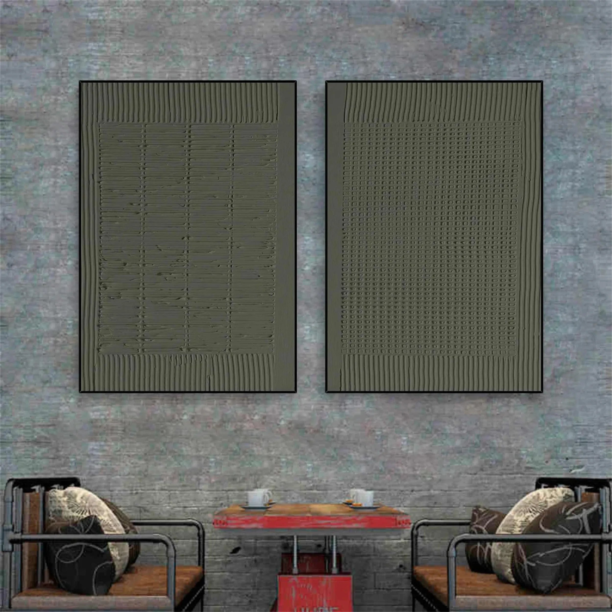 Green Textured Minimalist Wall Art Set of 2 #GT019
