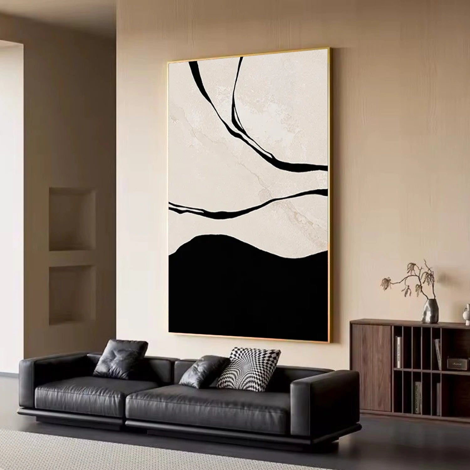 Black and Beige Abstract Wall Art #AW225