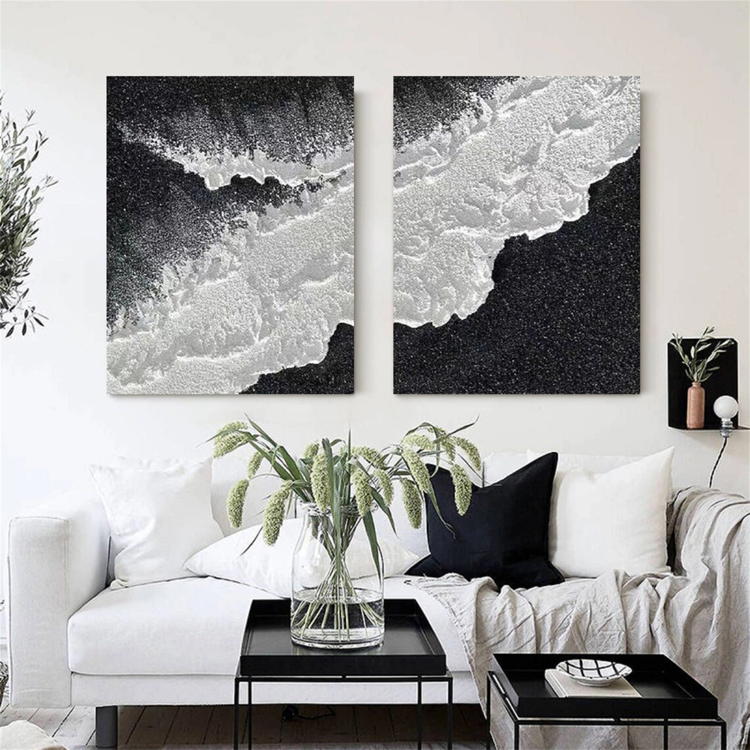 Black Textured Minimalist Wall Art Set of 2 #BT046