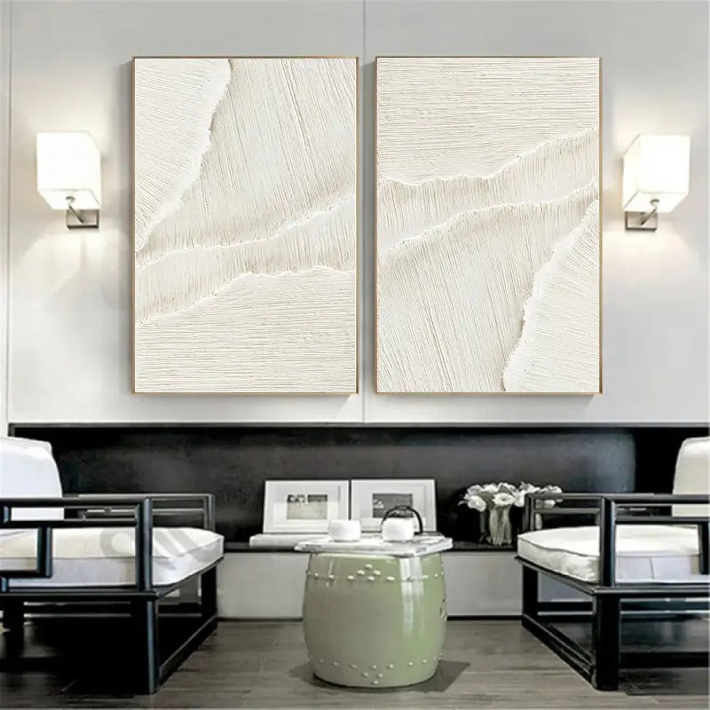 White Textured Minimalist Wall Art Set of 2 #WT010