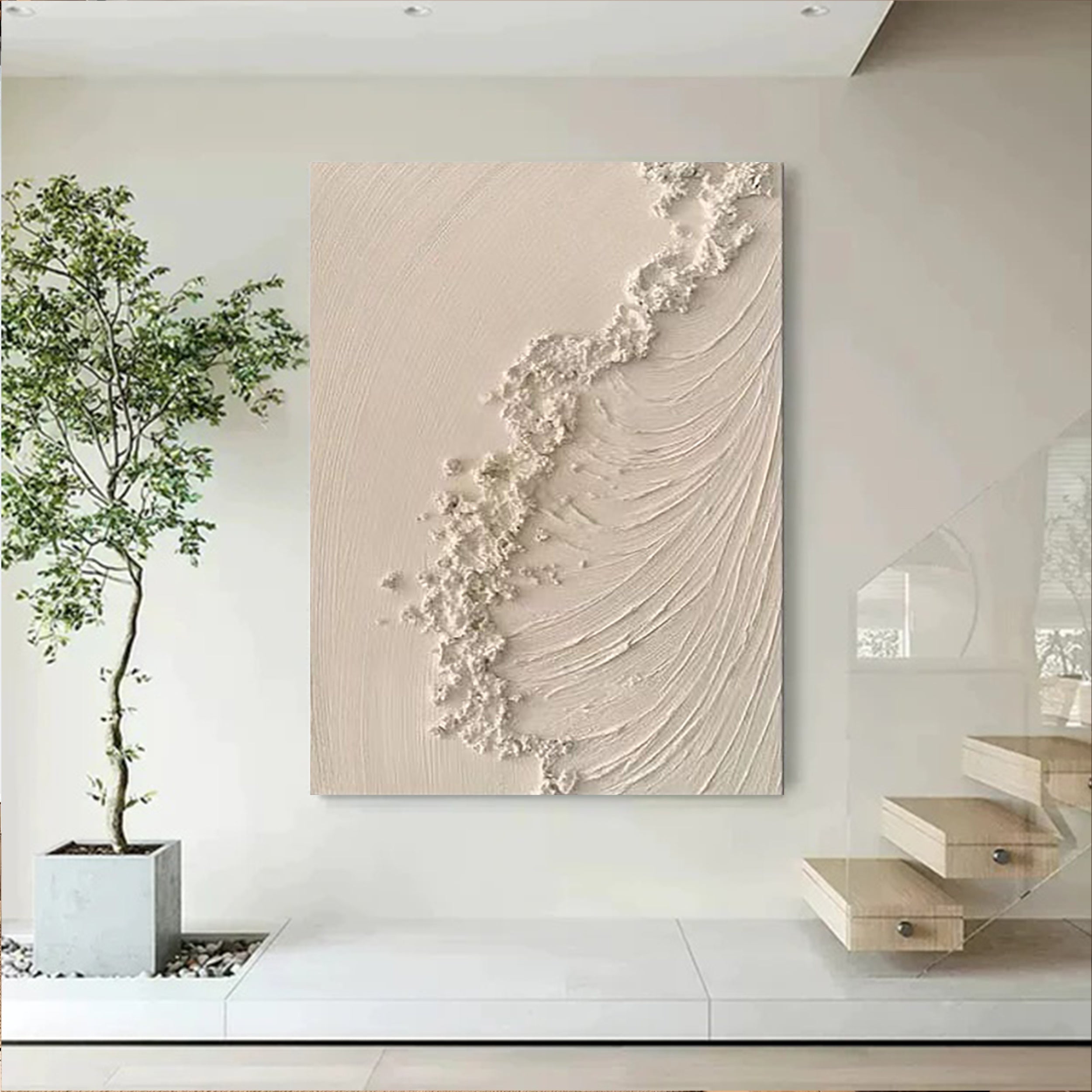 Beige & Brown Textured Minimalist Wall Art #BM017