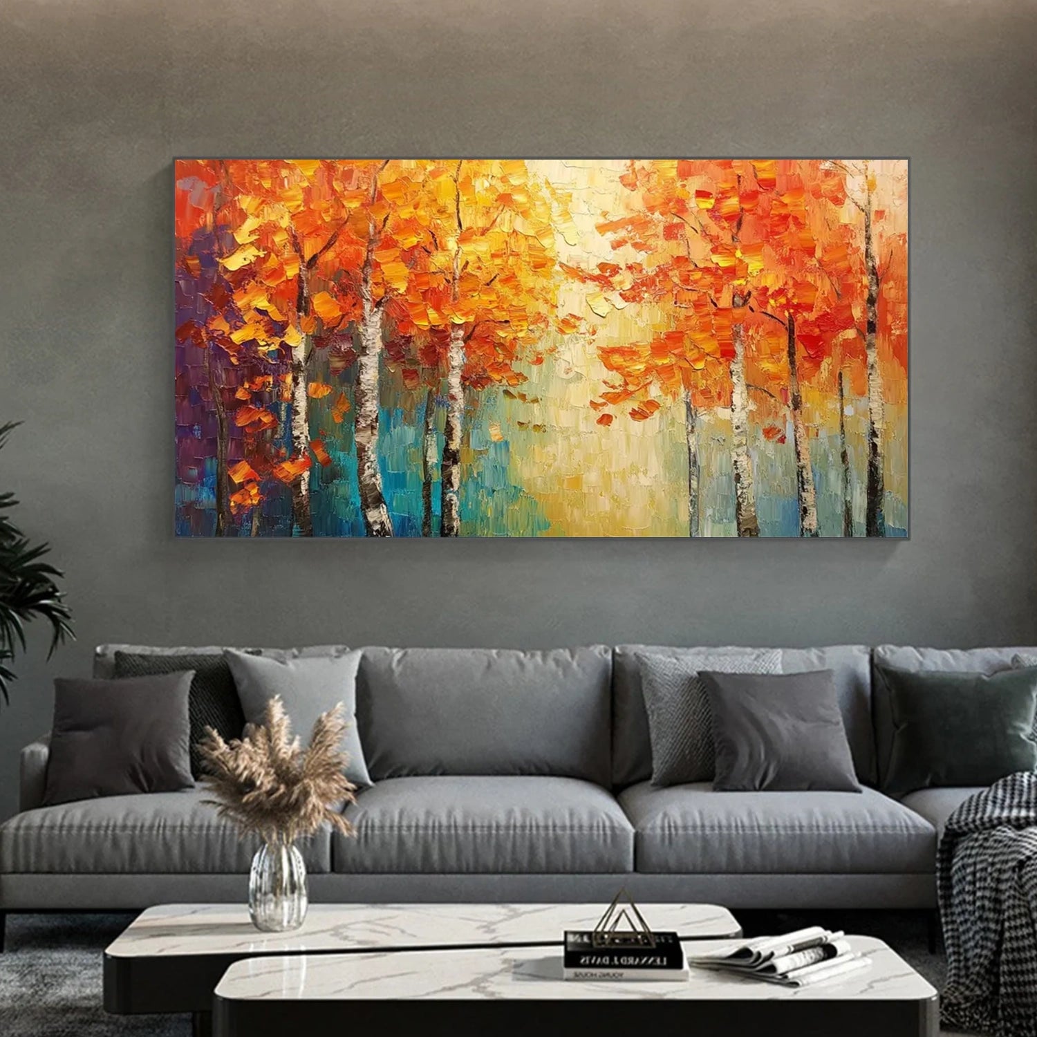 Tree And Flower Abstract Textured Wall Art #TF165