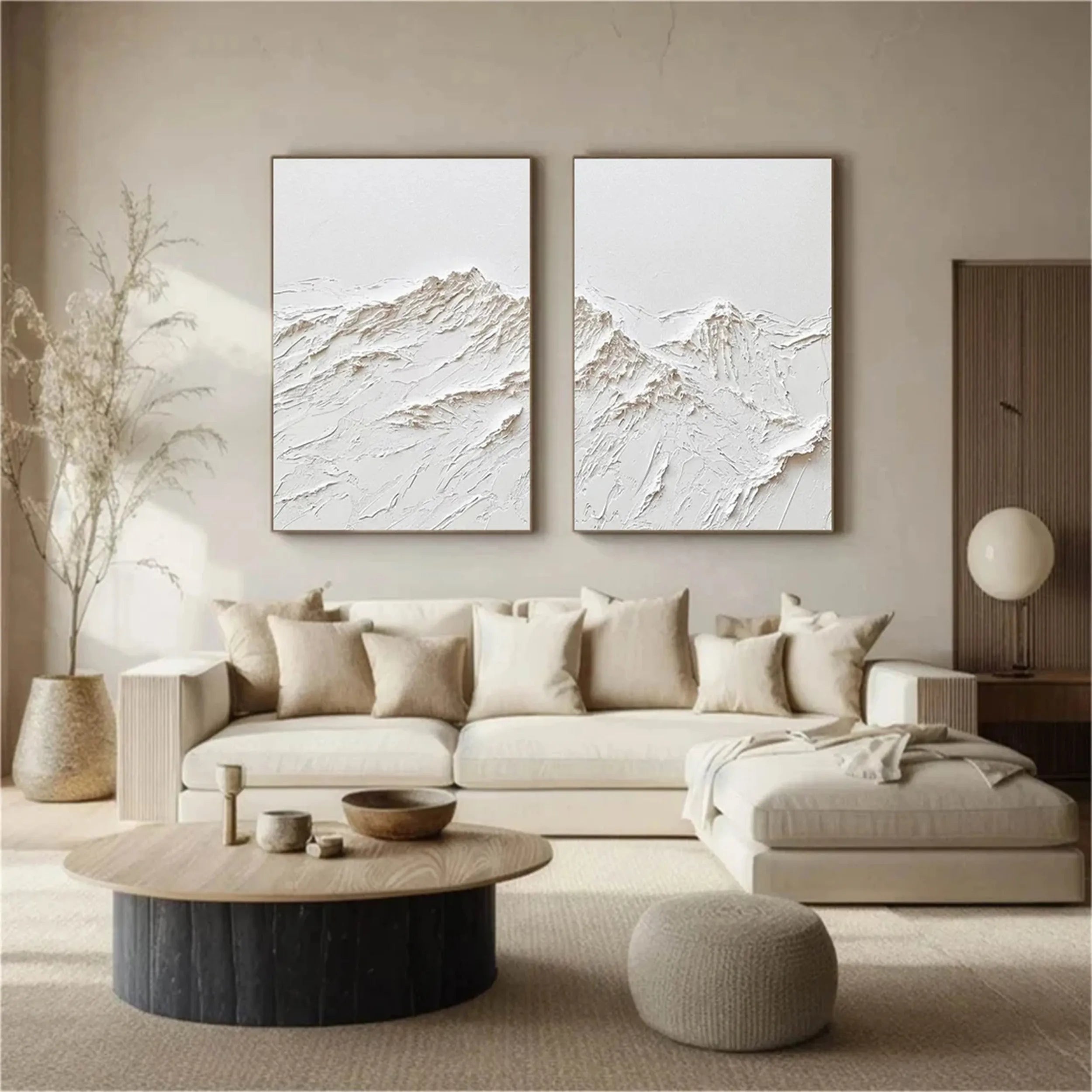 White Textured Minimalist Wall Art Set of 2 #WT144