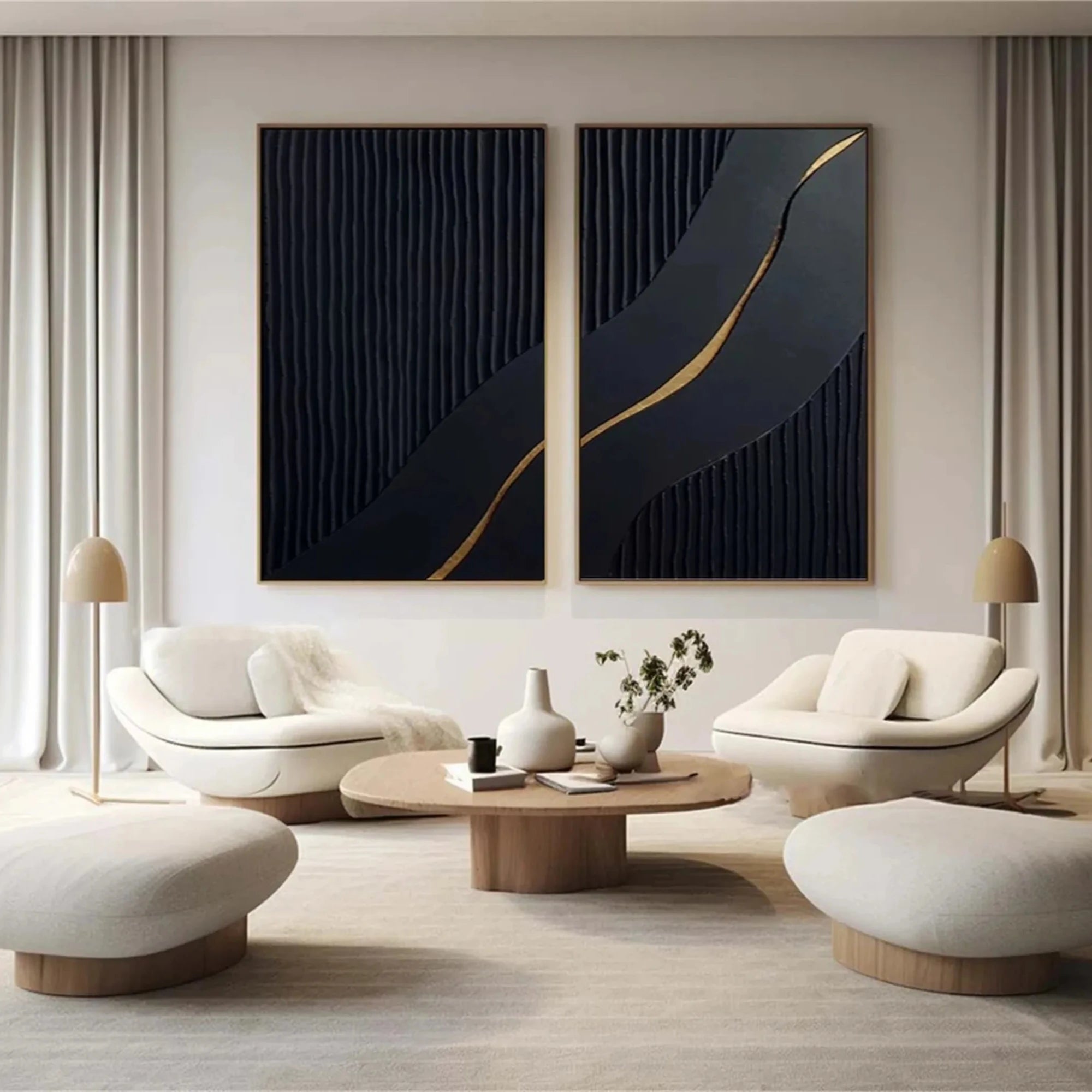 Black Textured Minimalist Wall Art Set of 2 #BT053