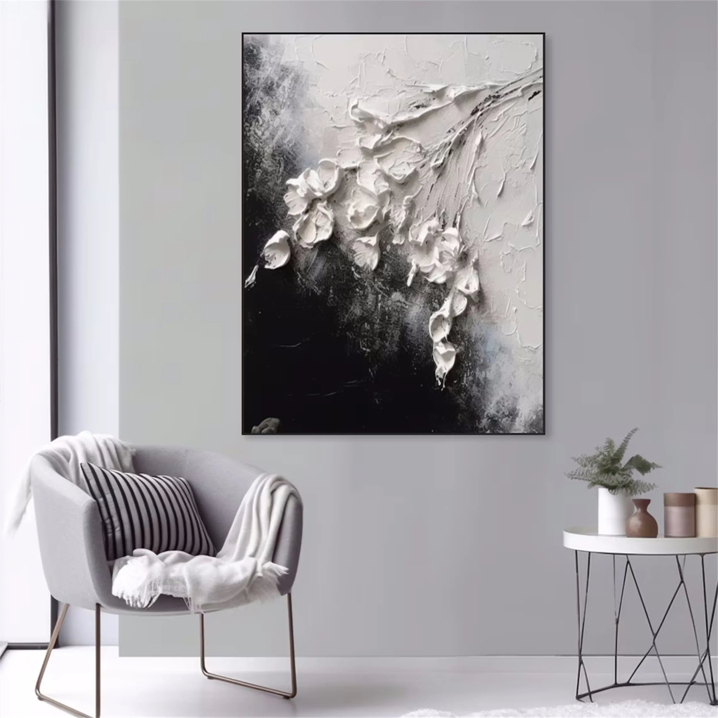 Black and White Tree And Flower Painting #TF034