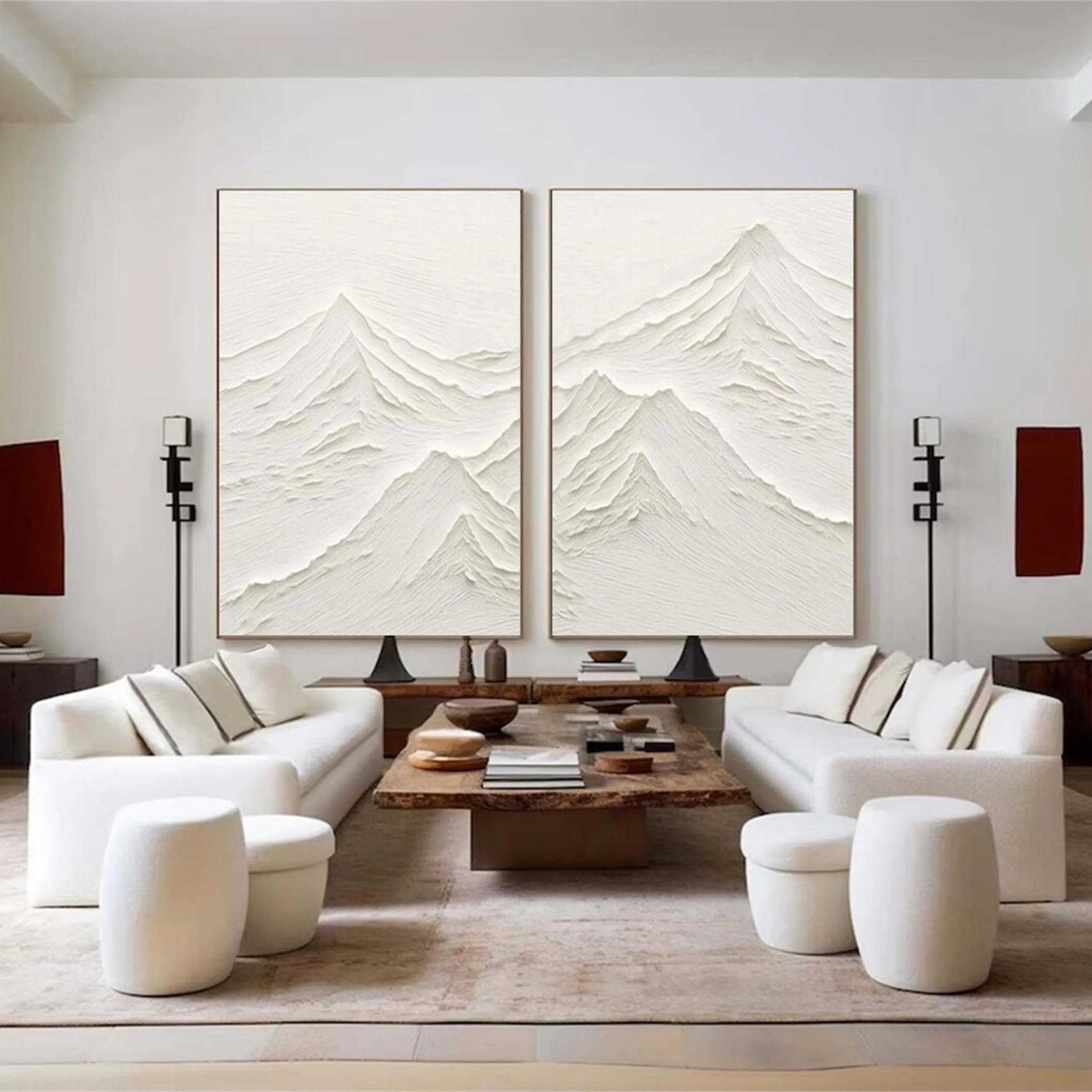 White Textured Minimalist Wall Art Set of 2 #WT145