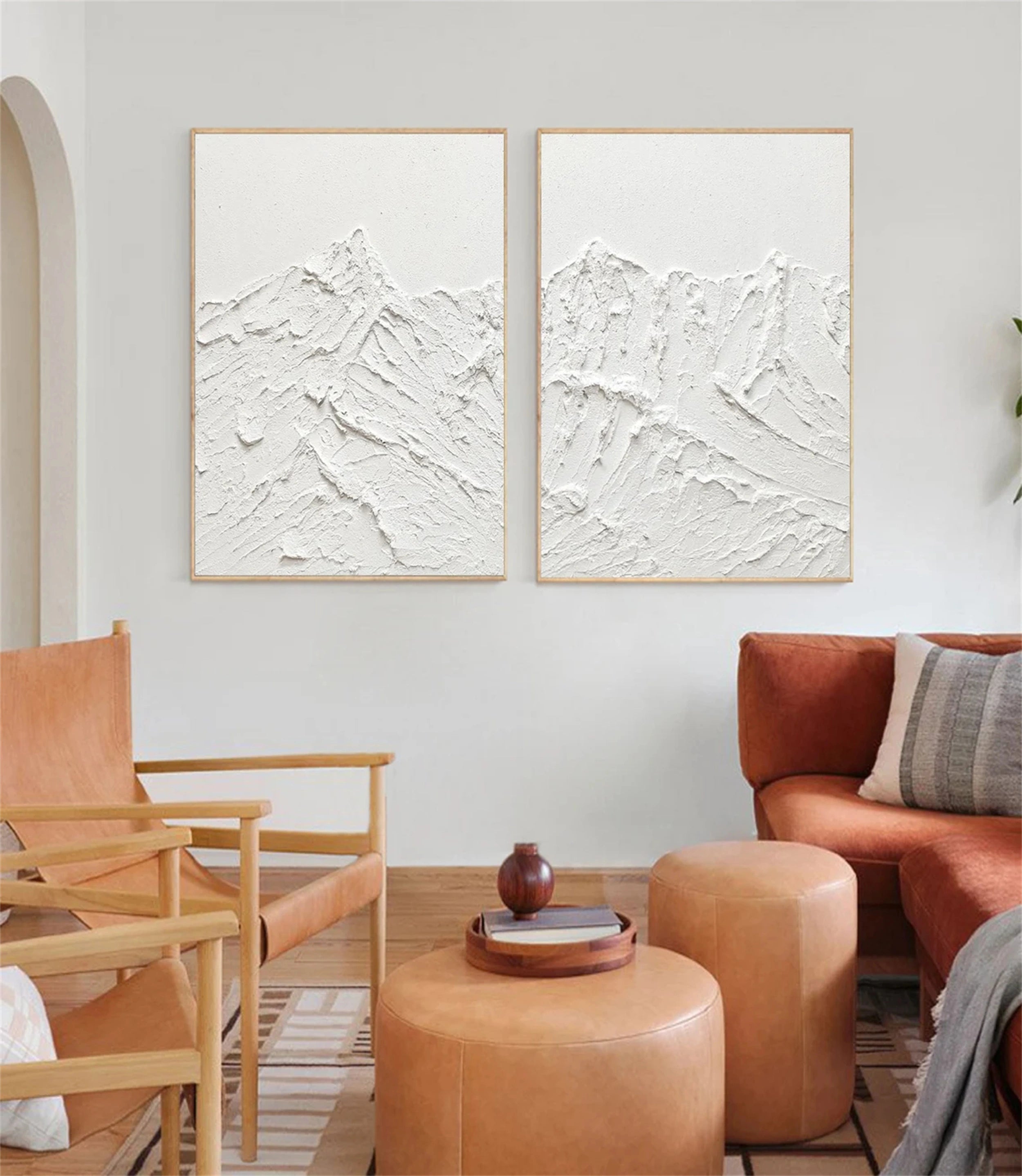 White Textured Minimalist Wall Art Set of 2 #WT081