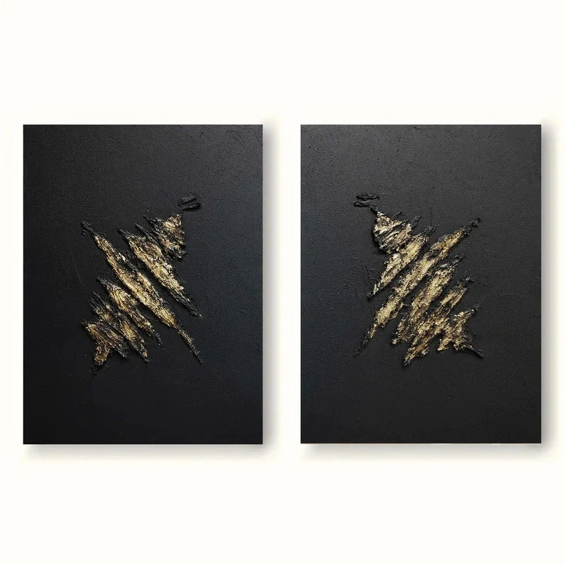 Black Textured Minimalist Wall Art Set of 2 #BT028