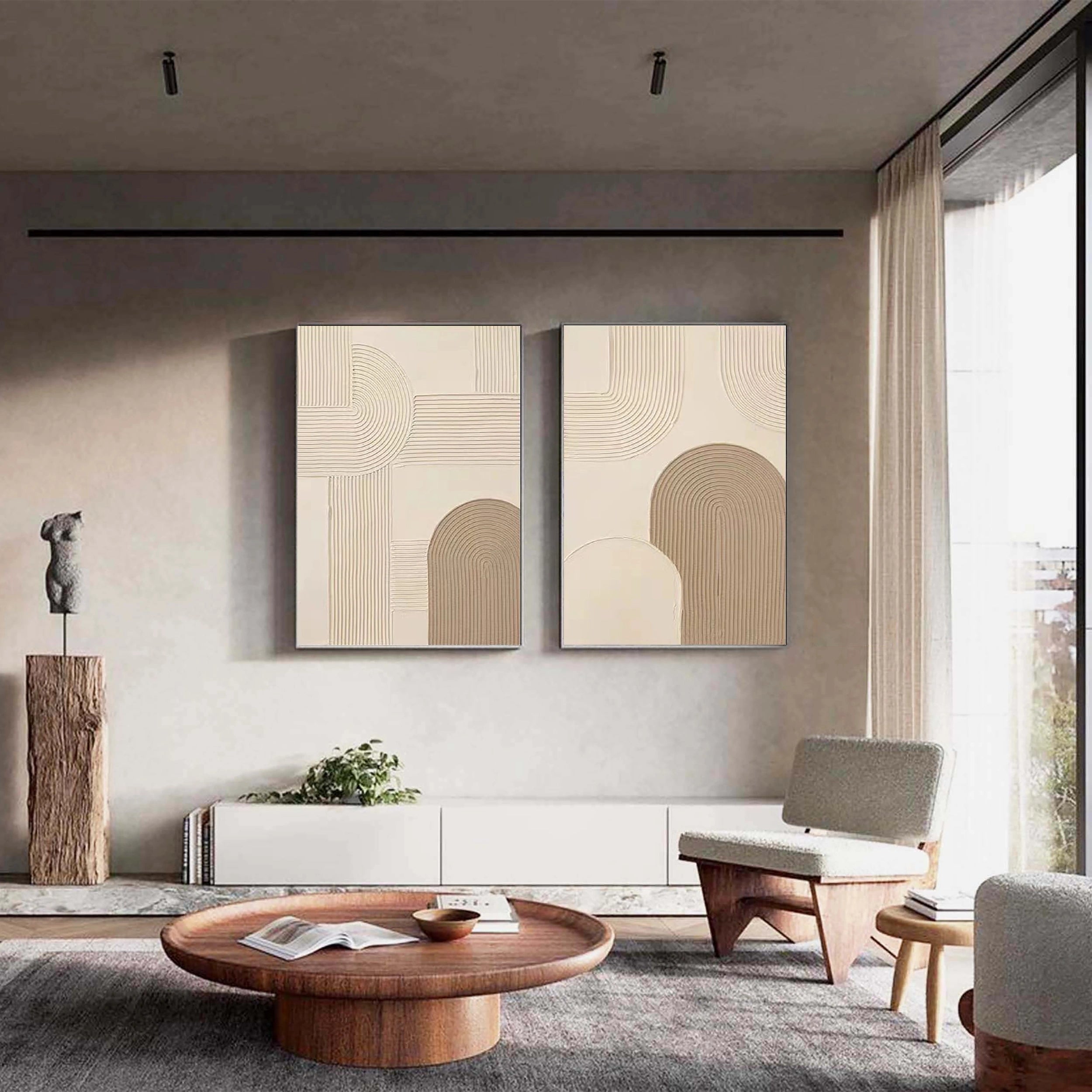 Beige & Brown Textured Minimalist Wall Art Set of 2 #BM020