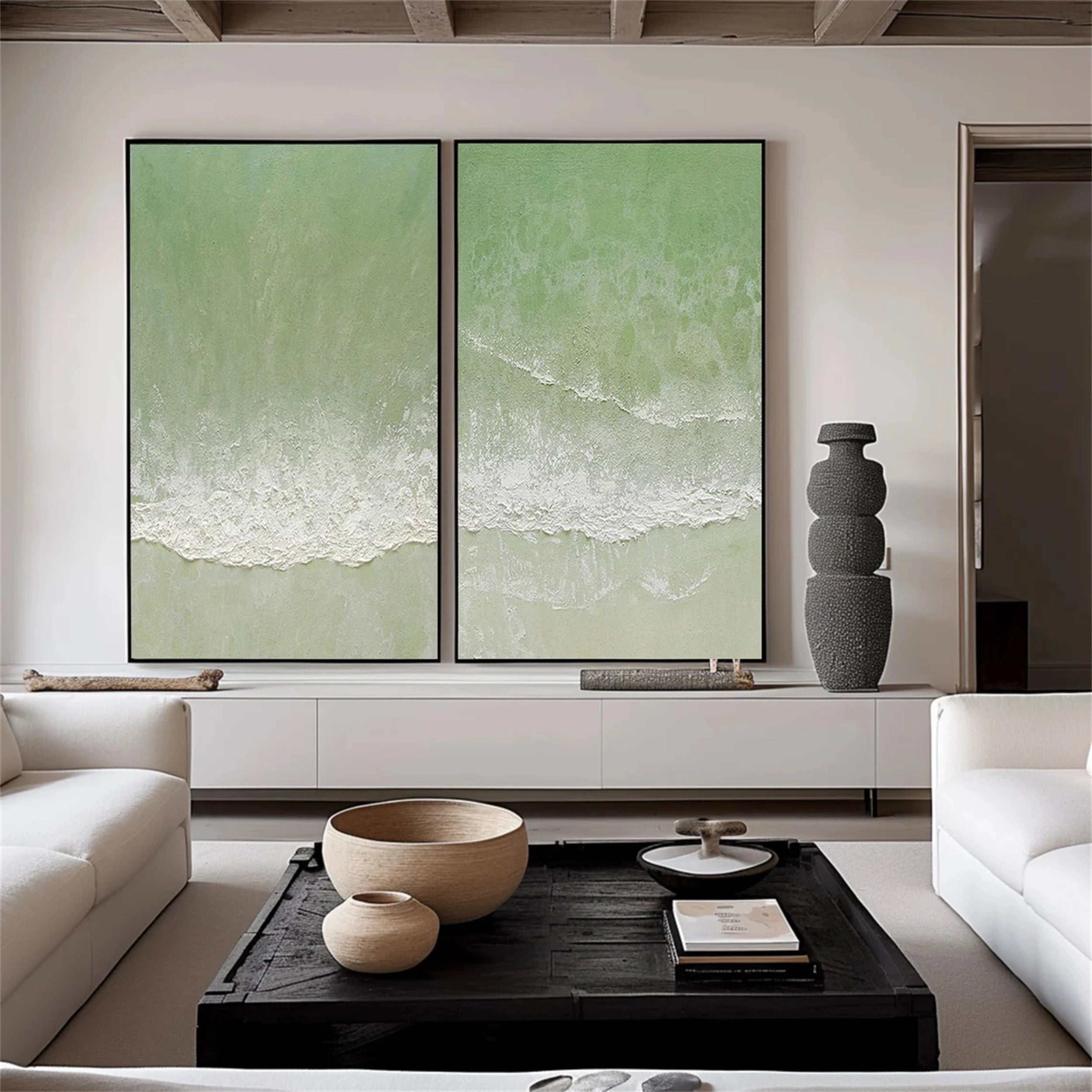 Green Textured Minimalist Wall Art Set of 2 #GT002