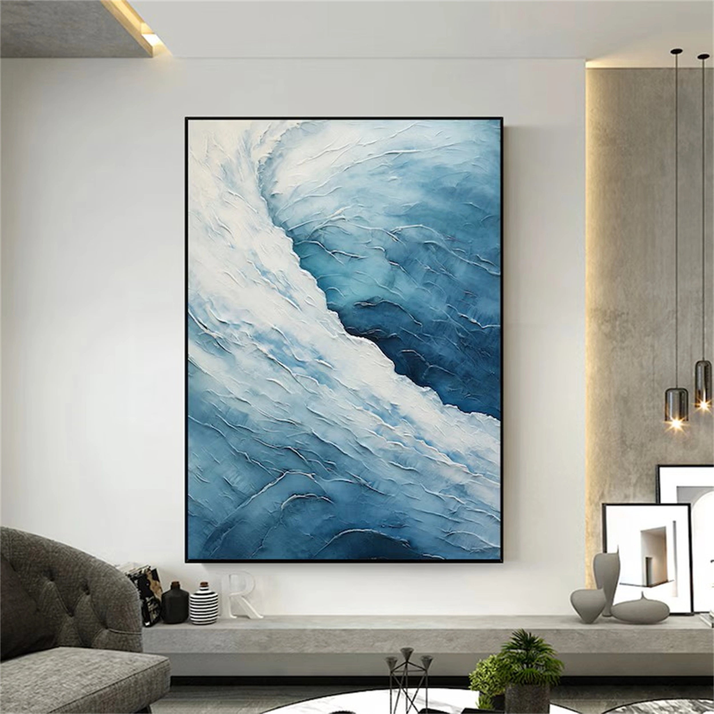 Blue Textured Minimalist Wall Art #BL009