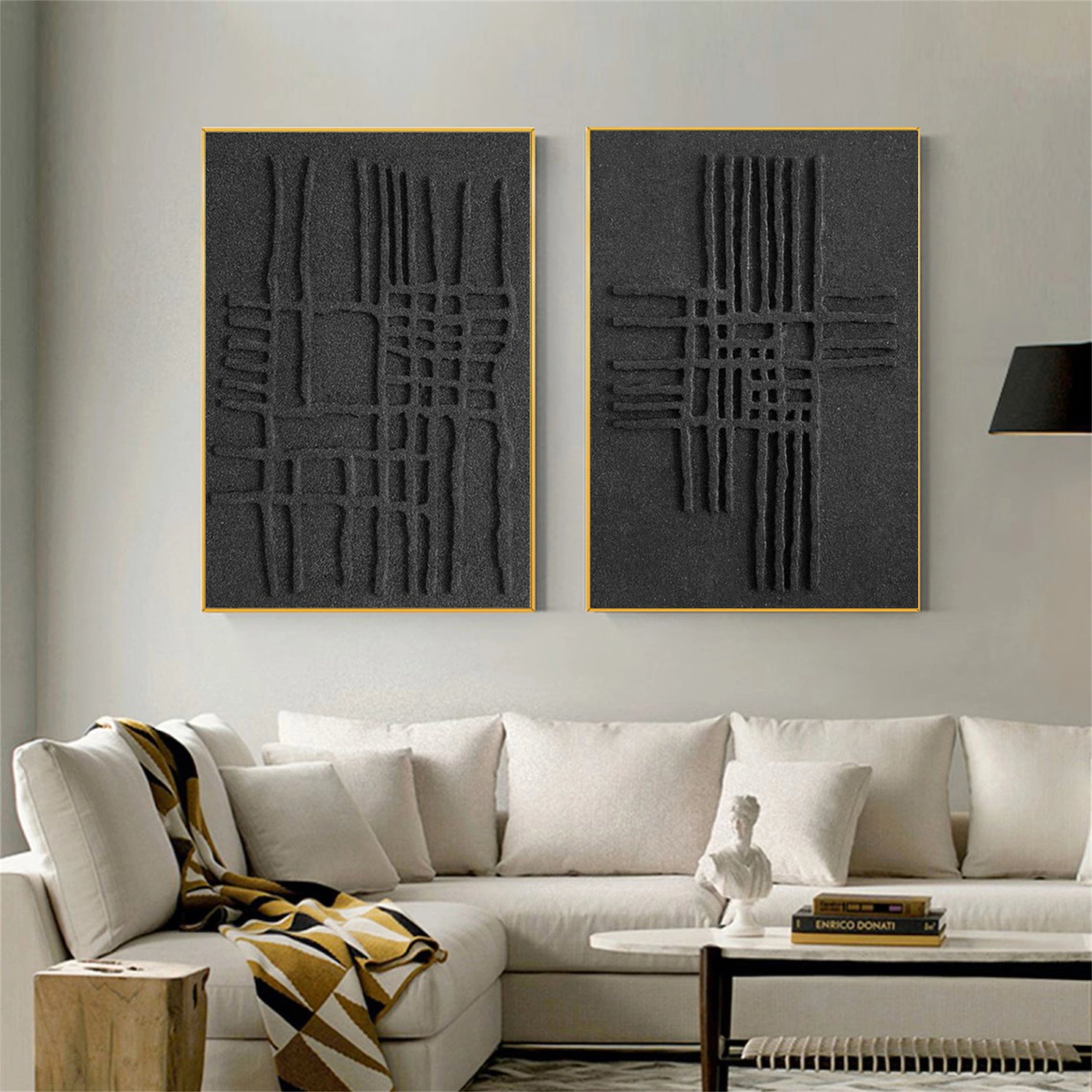 Black Textured Minimalist Wall Art Set of 2 #BT051