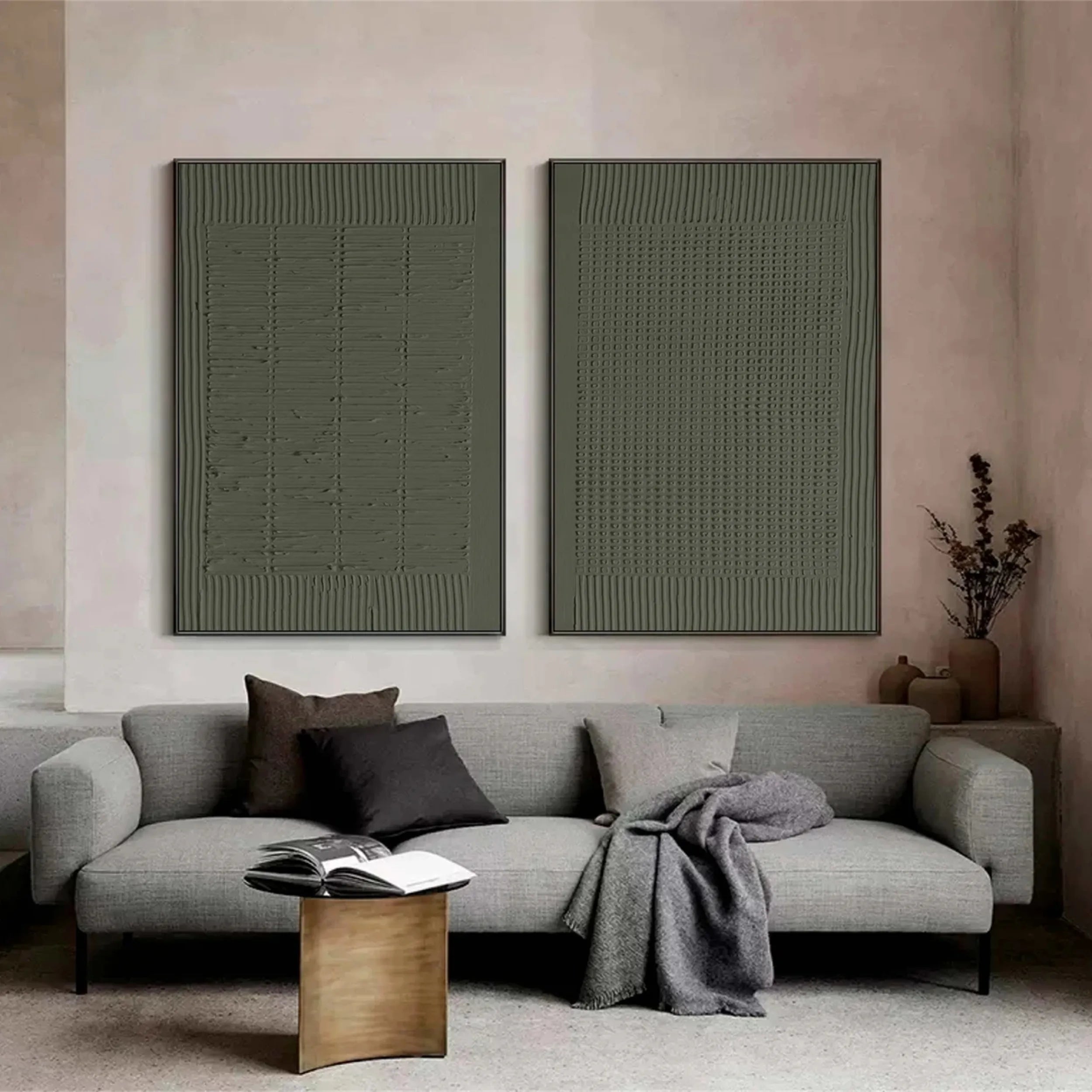 Green Textured Minimalist Wall Art Set of 2 #GT019