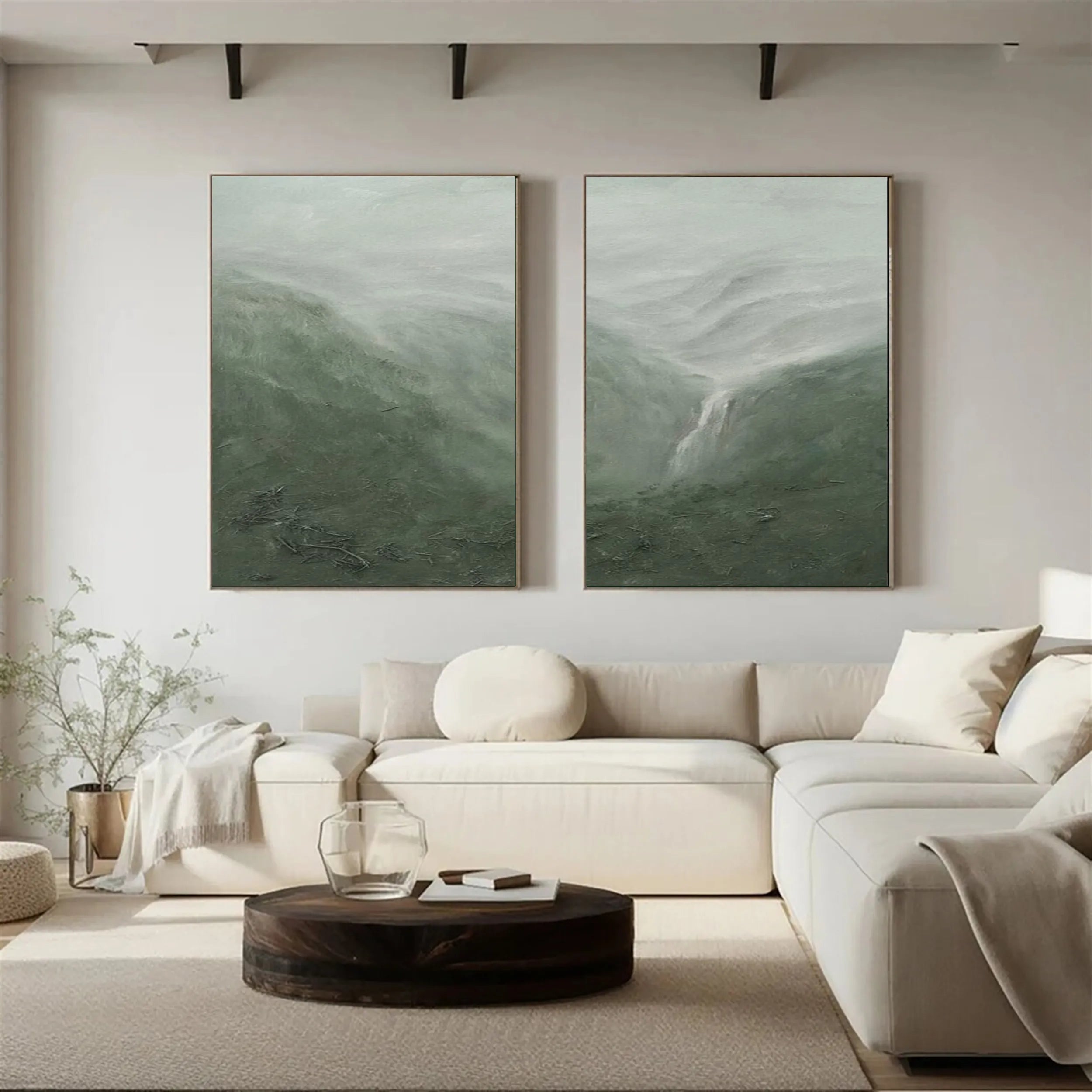 Green Textured Minimalist Wall Art Set of 2 #GT023