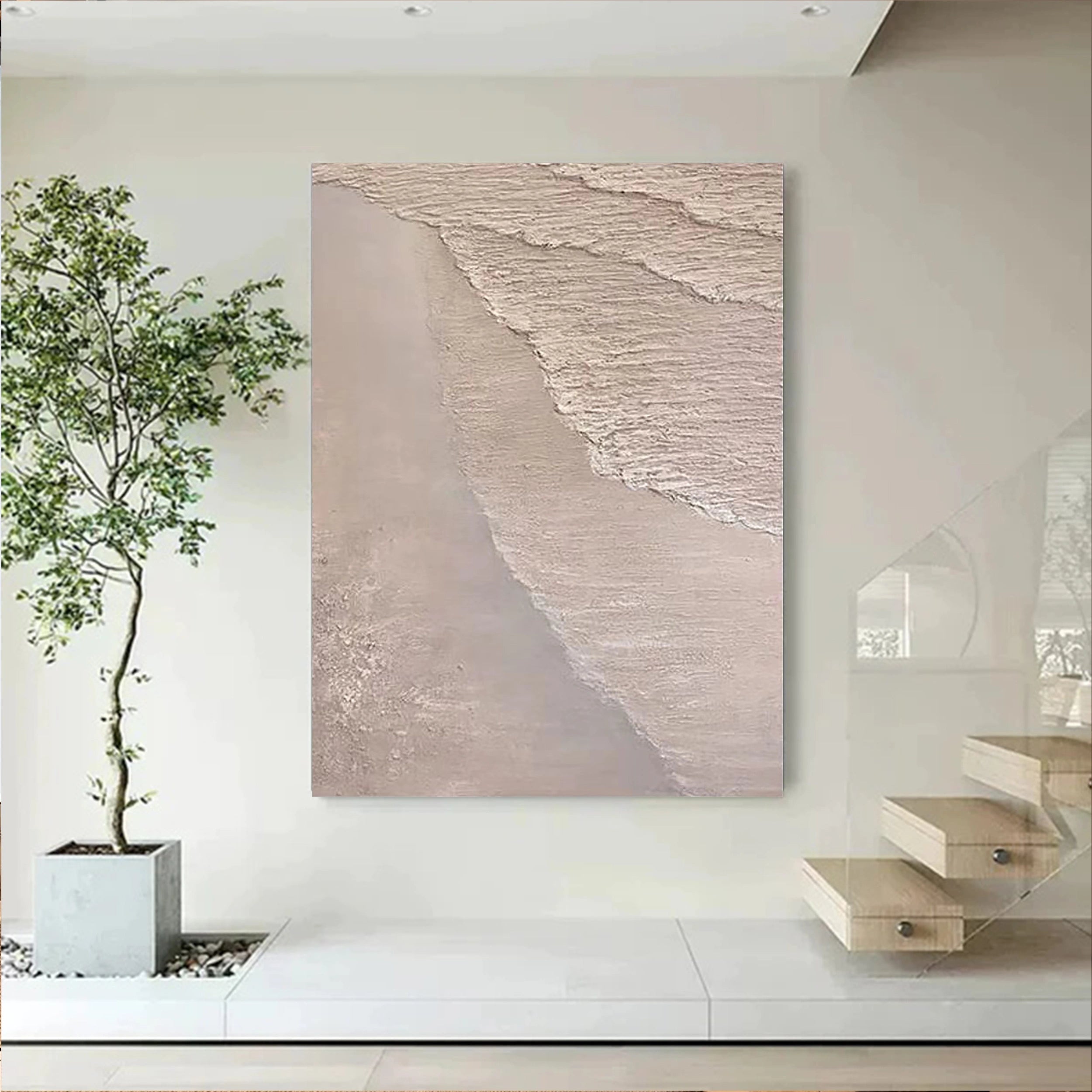 Beige & Brown Textured Minimalist Wall Art #BM018