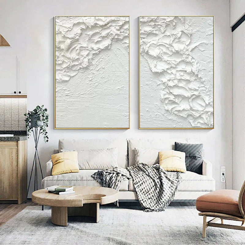 White Textured Minimalist Wall Art Set of 2 #WT028