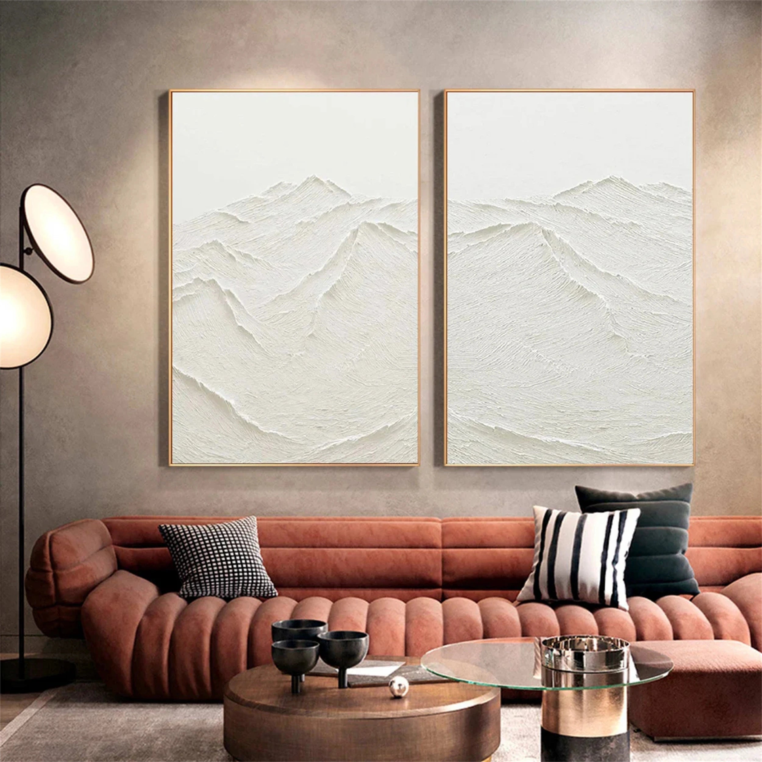 White Textured Minimalist Wall Art Set of 2 #WT080