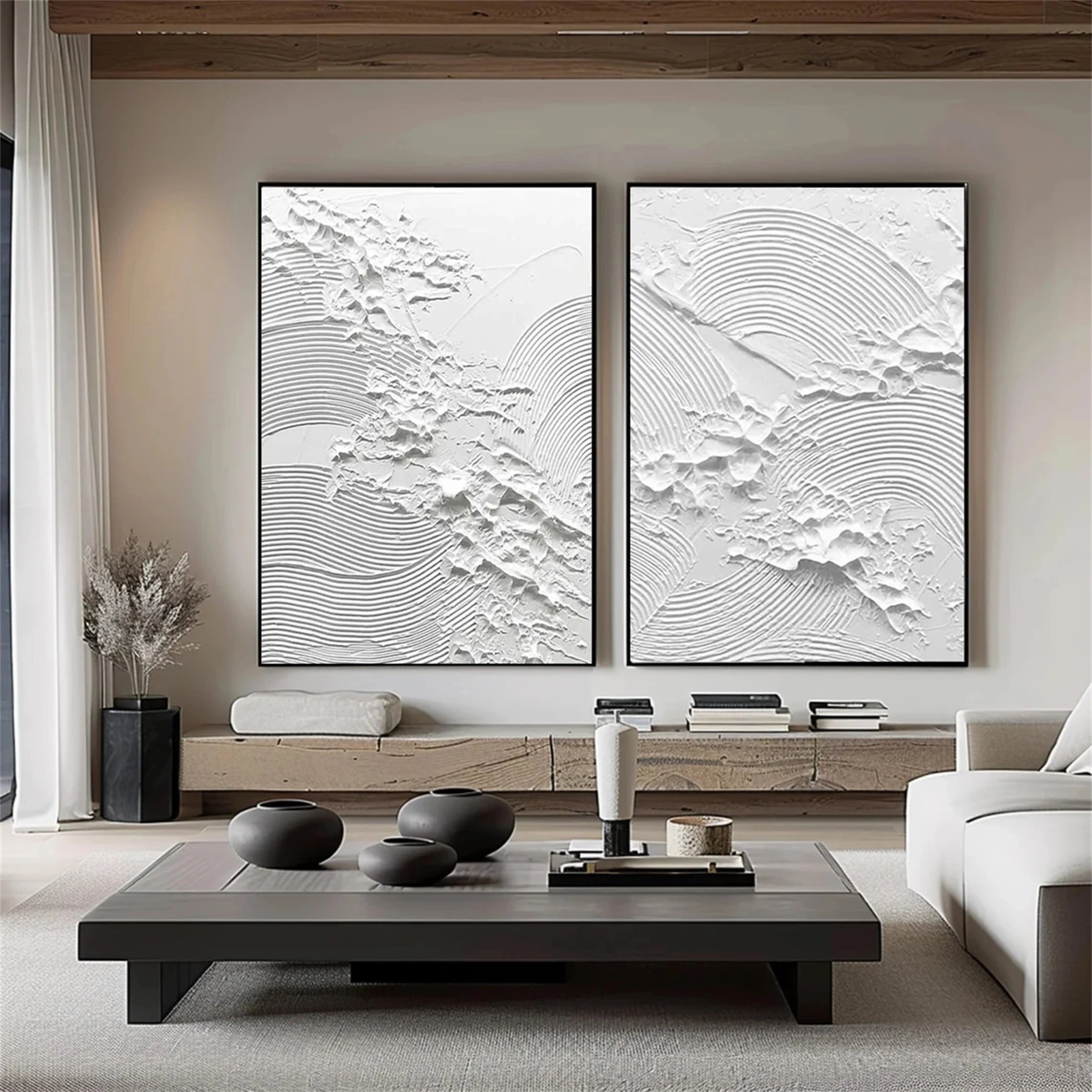 White Textured Minimalist Wall Art Set of 2 #WT032