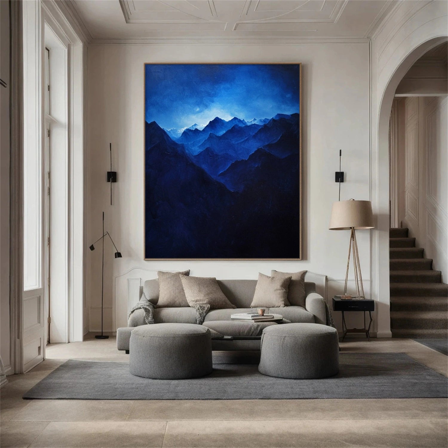 Blue Minimalist Mountain Canvas Art #WT192