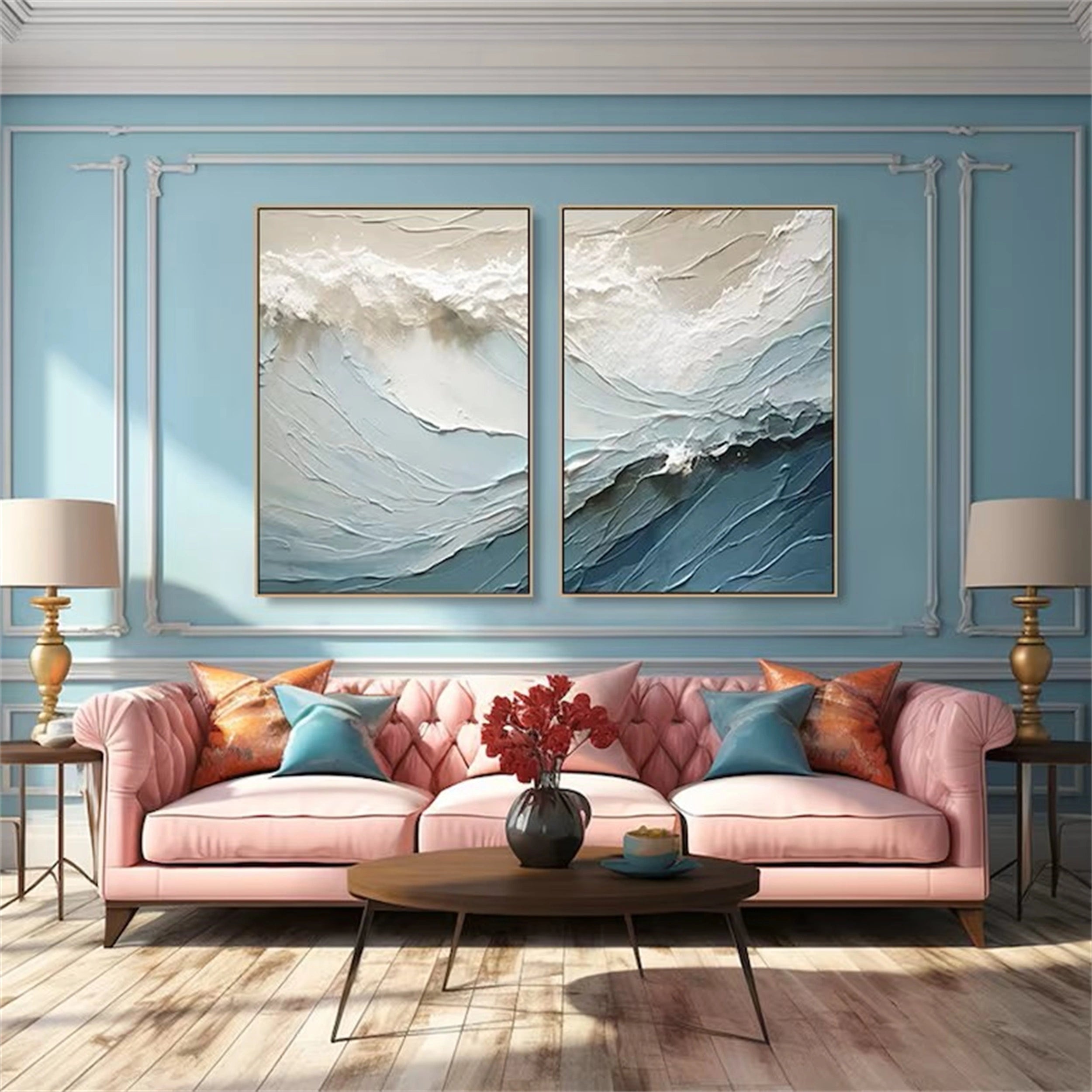 Blue Textured Minimalist Wall Art Set of 2 #BL002